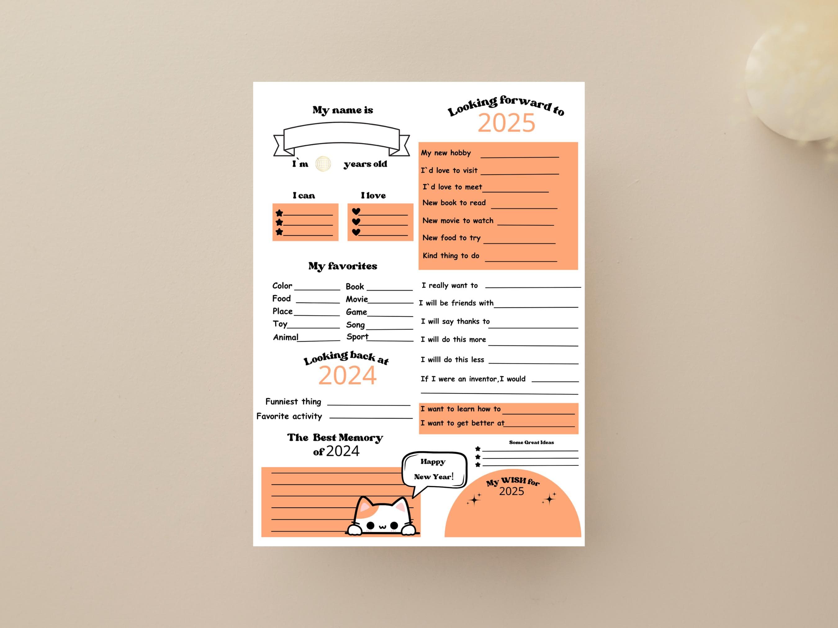 2025 Kids New Years Resolution Printable, New Years Resolution Printable Activity for Kids, Kids 2025 Goal Setting, New Years Activity Sheet