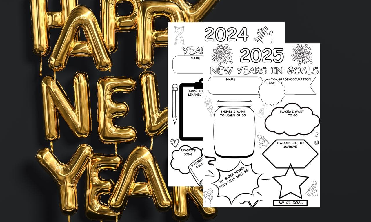 Kids New Year Goals Printable, 2025 Year in Review Worksheet, Kids Goal Setting Template, Fun New Year Activities for Kids, Printable Kids Memory Worksheet, New Year Family Activity, Kids Growth Mindset Printable, Reflective Worksheet for Kids