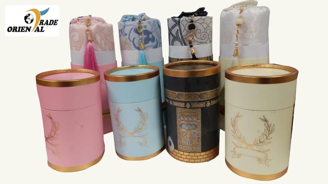 Ideal Gift cylinder Box Kaba Prayer Mat rugs Janamaz & Tasbeeh nice colours