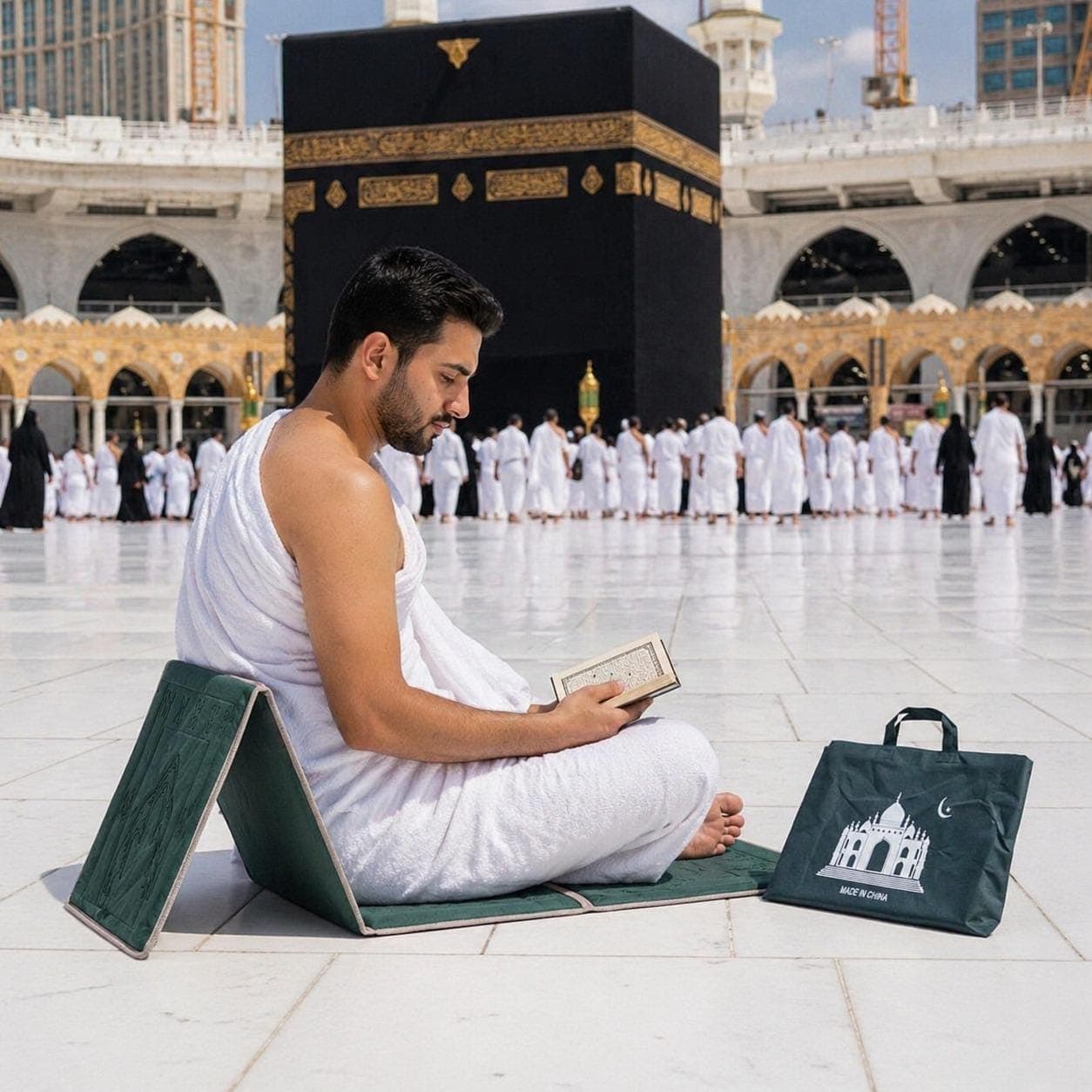 Quality thick large Prayer Mat rugs, back rest picnic seat foldable in a bag