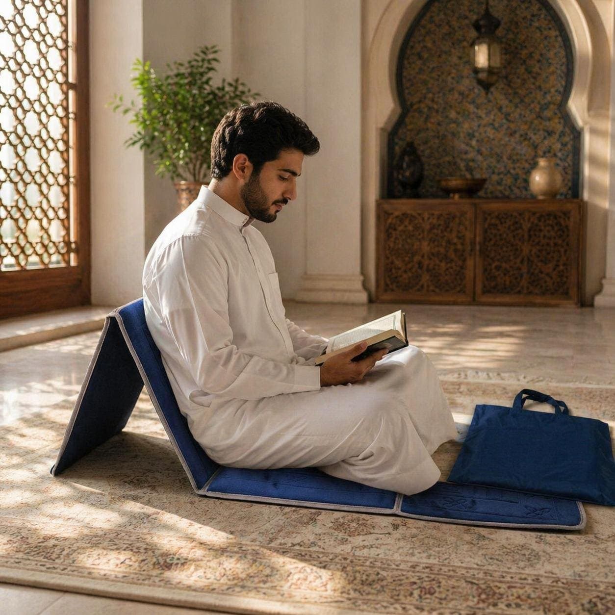 Quality thick large Prayer Mat rugs, back rest picnic seat foldable in a bag - image 3