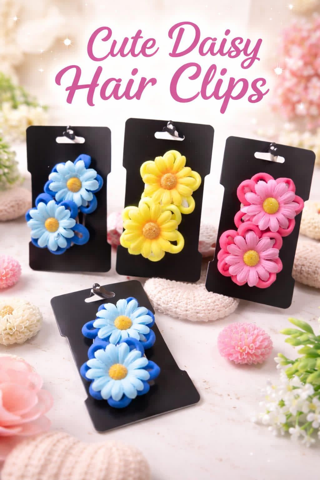 Daisy Hair Clips, Pink Flower Hairpins, Girl's Spring Accessory
