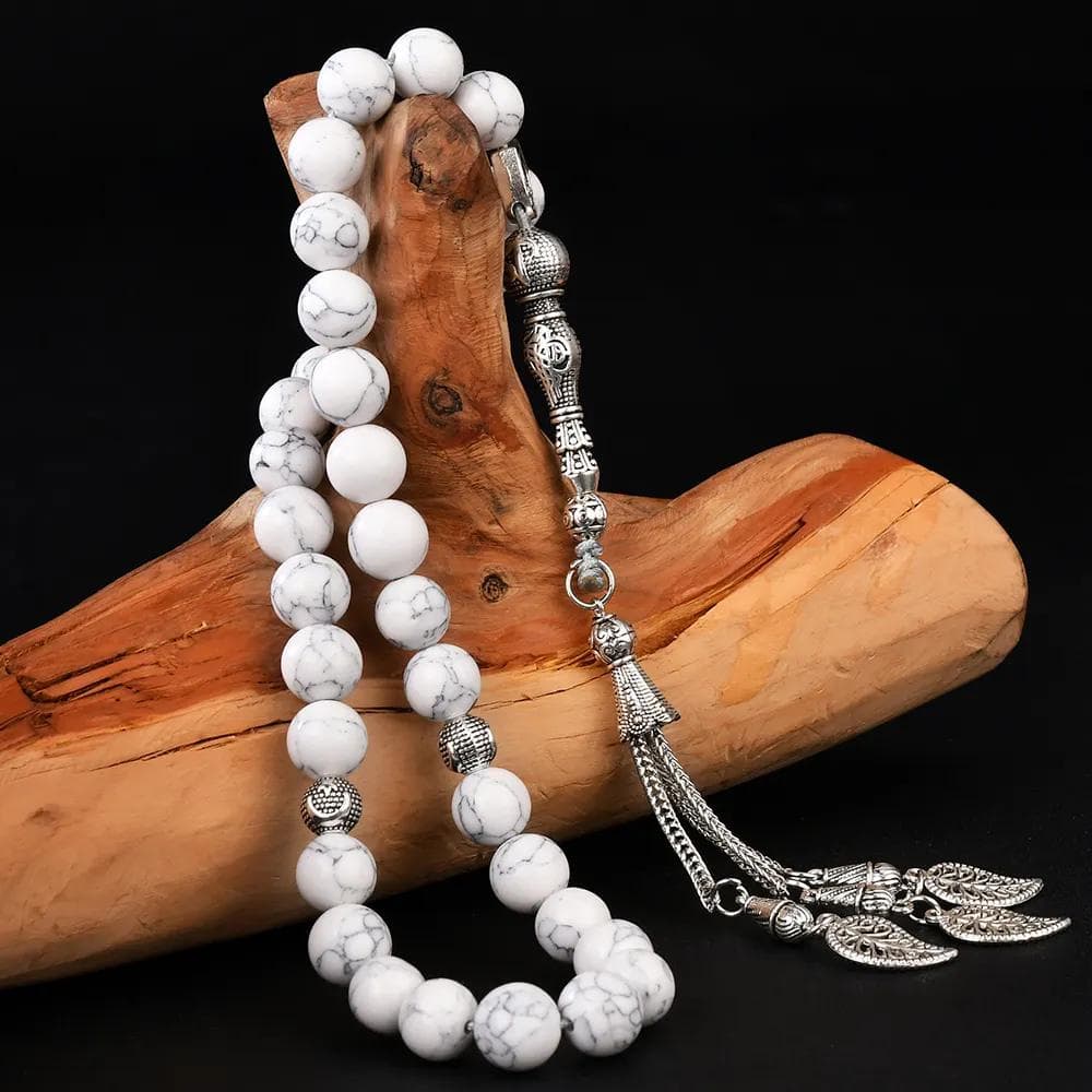 The Purity Misbaha: Howlite White - 33 Beads, 10mm- Islamic Tasbih - Gift Luxury Packaging, Authentic Gemstone Tasbeeh Bead