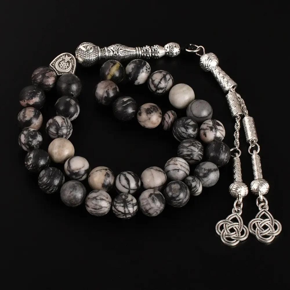 The Seeker’s Misbaha: Black Network Stone - 33 Beads, 10mm - Islamic Tasbih - Luxury Packaging For Gifting, Authentic Gemstone Tasbeeh Bead - image 4