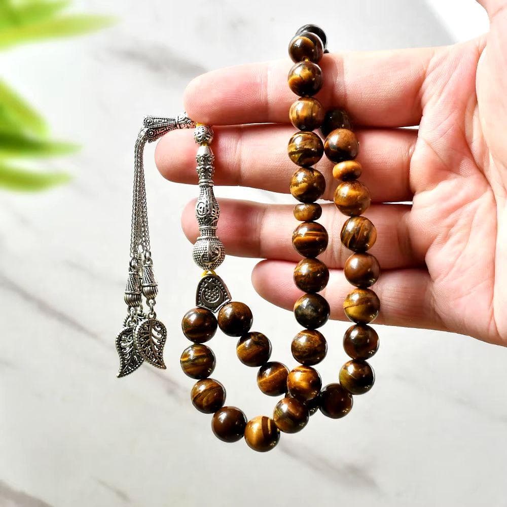 The Strength Misbaha: Yellow Tiger Eye - 33 Beads, 10mm - Islamic Tasbih - Gift Luxury Packaging, Authentic Gemstone Tasbeeh Bead