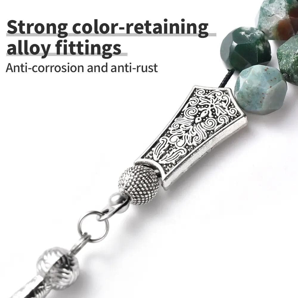 The Tranquil Misbaha: Natural Moss Agate - 33 Beads, 10mm- Islamic Tasbih - Gift Luxury Packaging, Authentic Gemstone Tasbeeh Bead - image 4