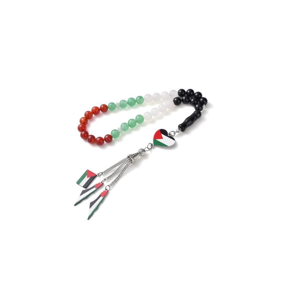 Free Palestine - 33 Beads, 8mm - Islamic Tasbih - Gift Luxury Packaging, Authentic Gemstone Tasbeeh Bead, High Quality Islamic Gift