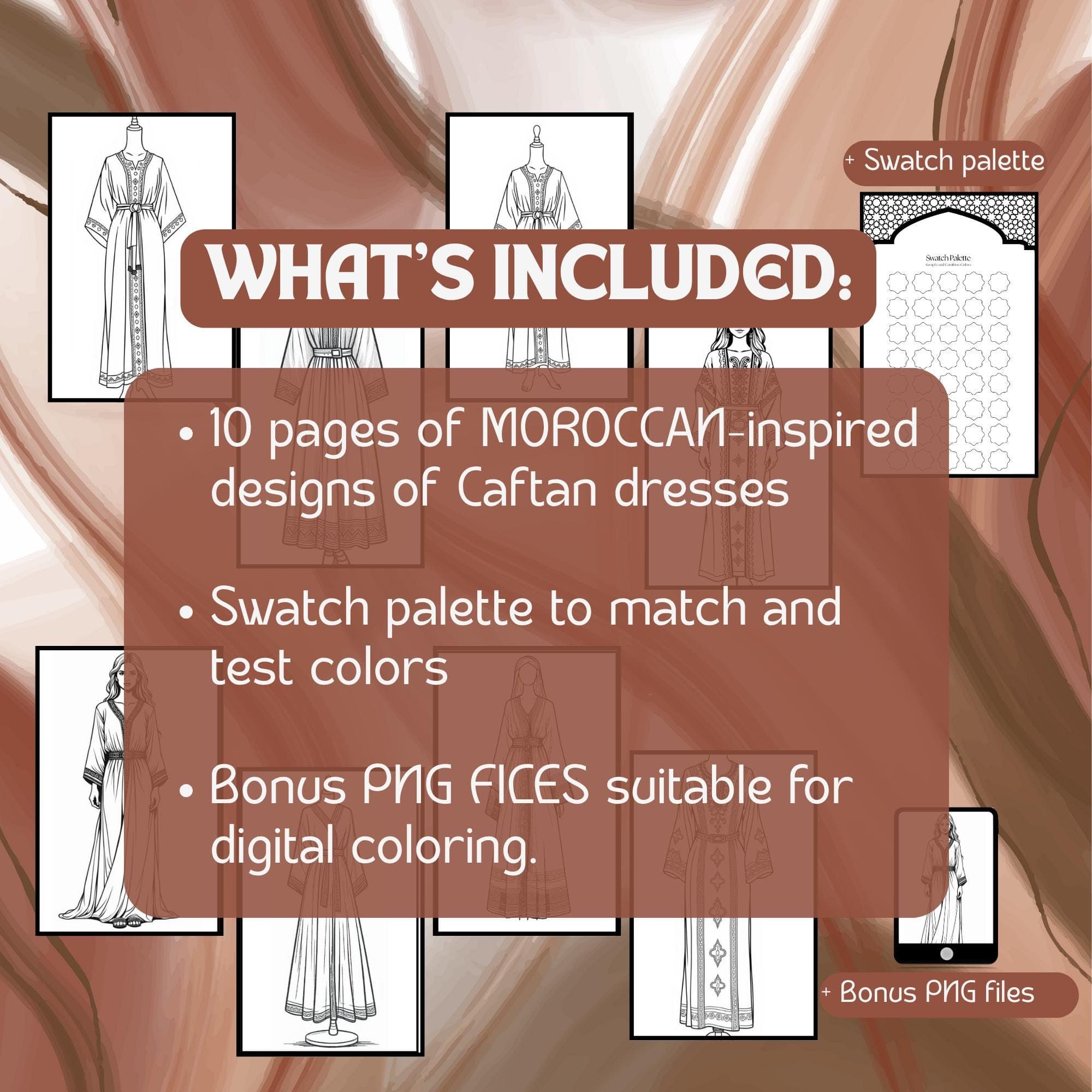 Moroccan Kaftan Coloring Book, Moroccan Fashion Coloring Pages, Islamic Fashion, Digital Download. - image 3