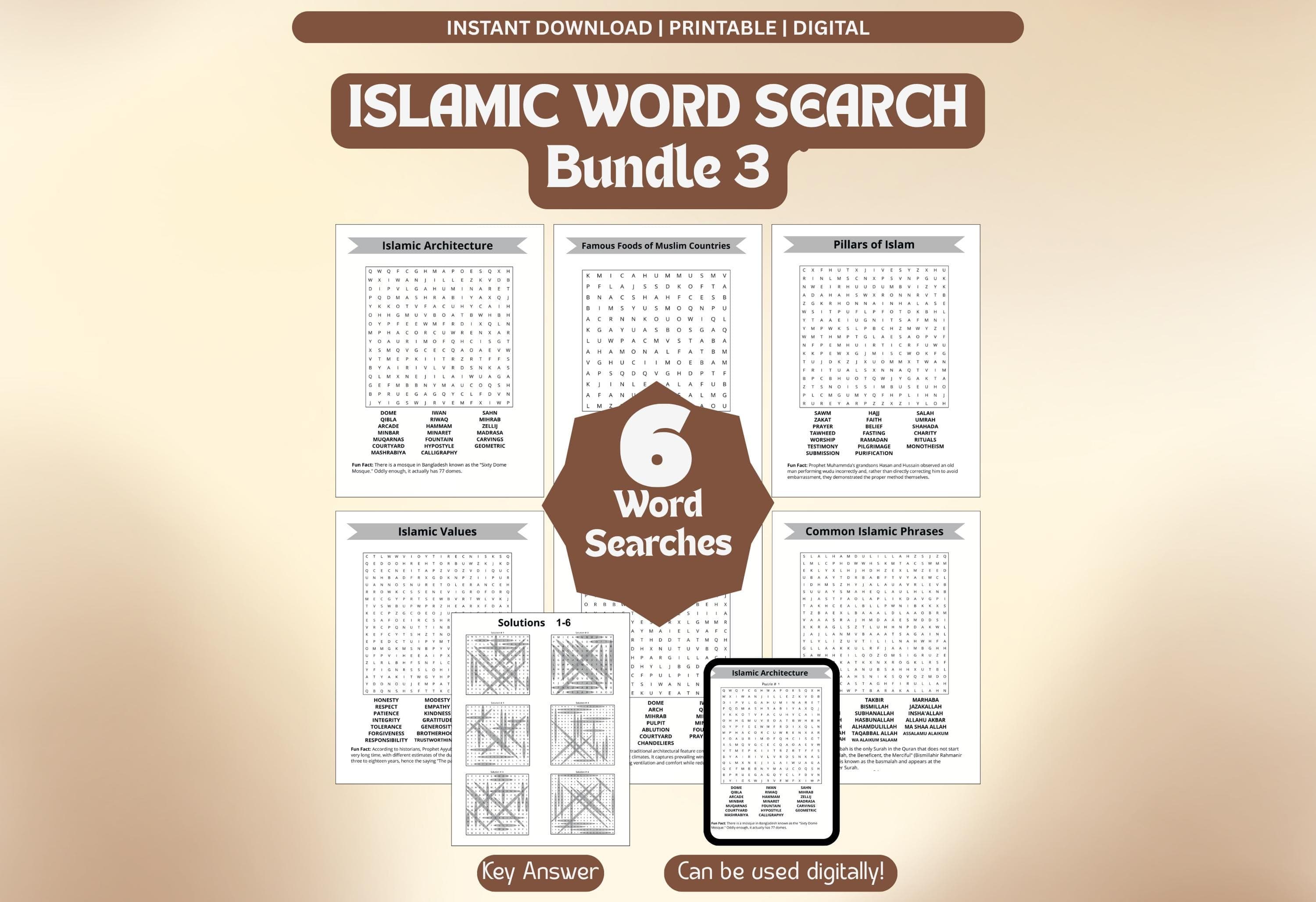 Islamic Word Search Bundle 3 | Ramadan Activity | Printable Islamic Puzzle for Kids & Adults | PDF