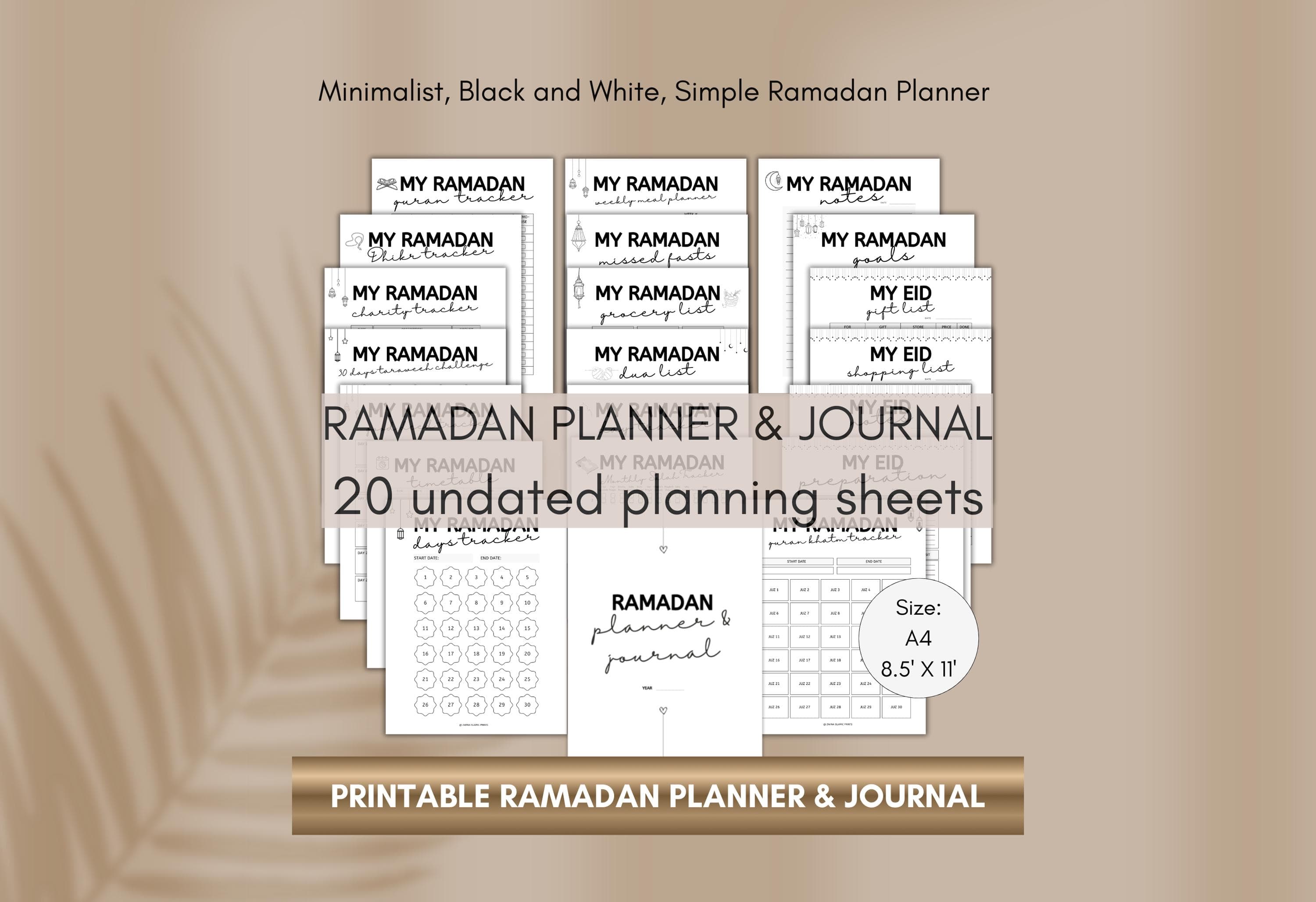 Minimalist Ramadan Planner, Printable Ramadan Planner & Journal, Simple Minimal Islamic Planner Quran Planner Printable PDF Digital Download