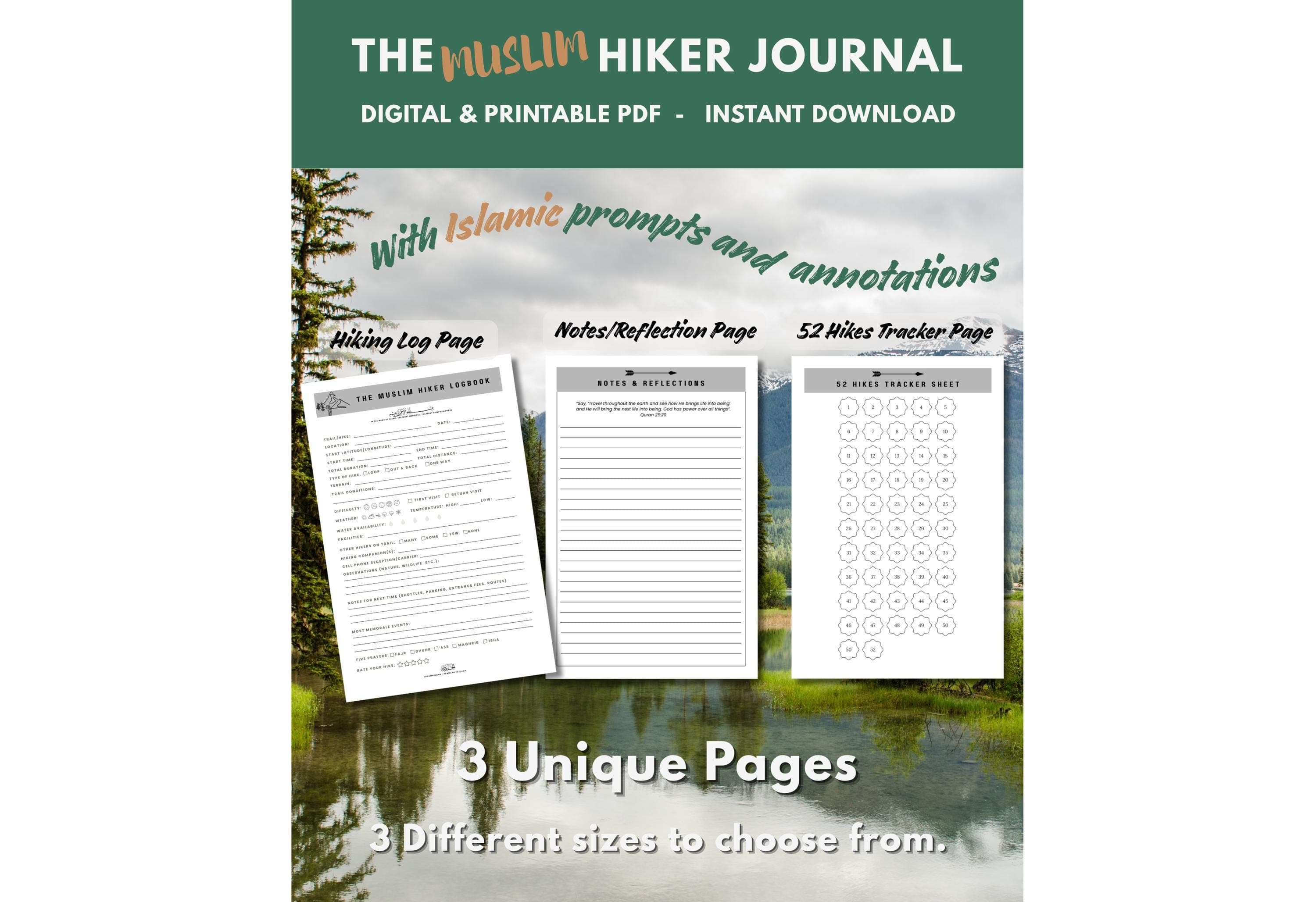 Muslim Fitness Planner, Islamic Planner, Quran Journal, Muslim Planner Digital, Islamic fitness journal, Hiking Journal, Digital Download.