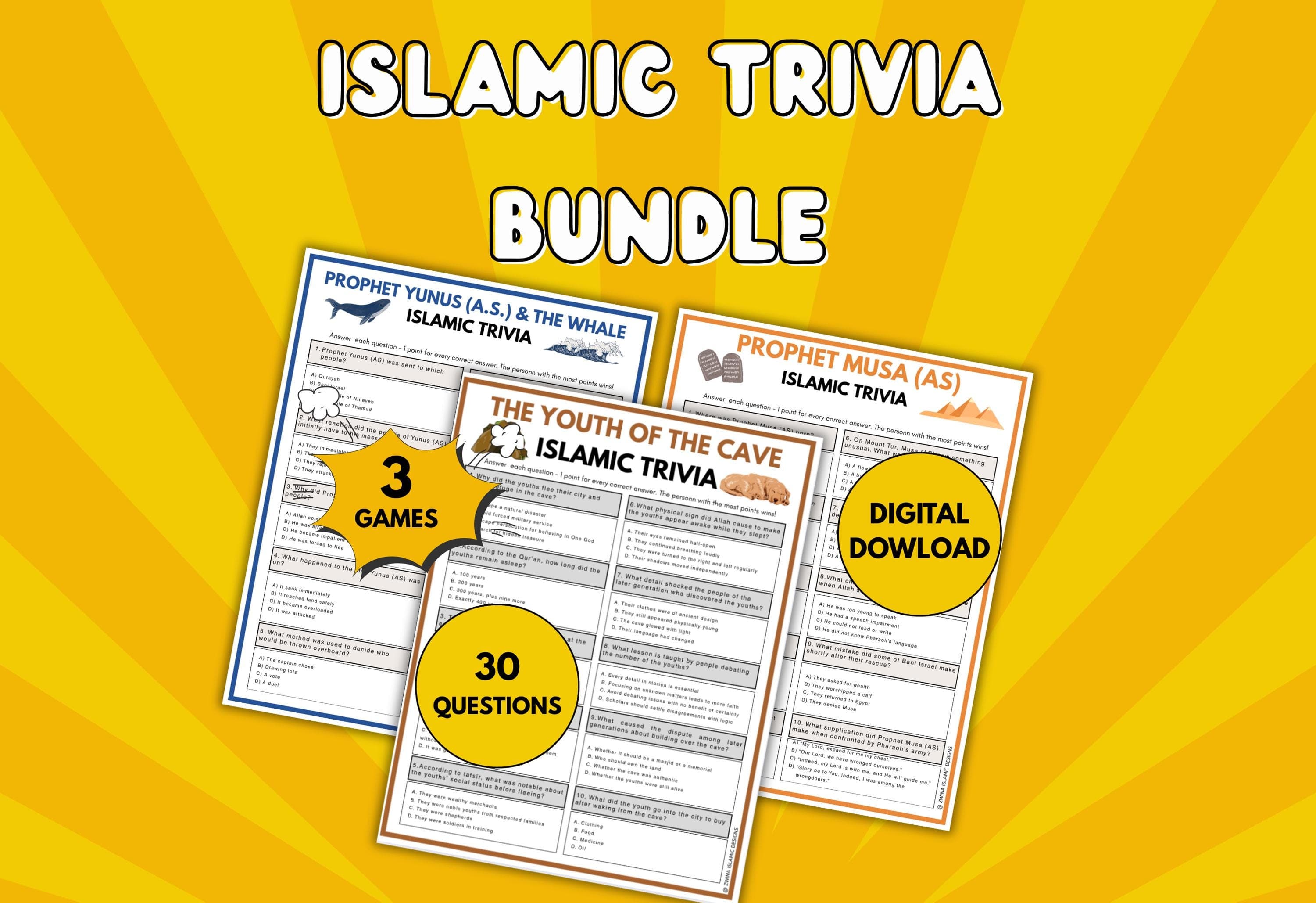 Islamic Trivia Game Bundle | Islamic Games | Muslim Trivia | Quran Quiz | Islamic Game Night, Muslim Family fun | For Kids, Teens & Adults.