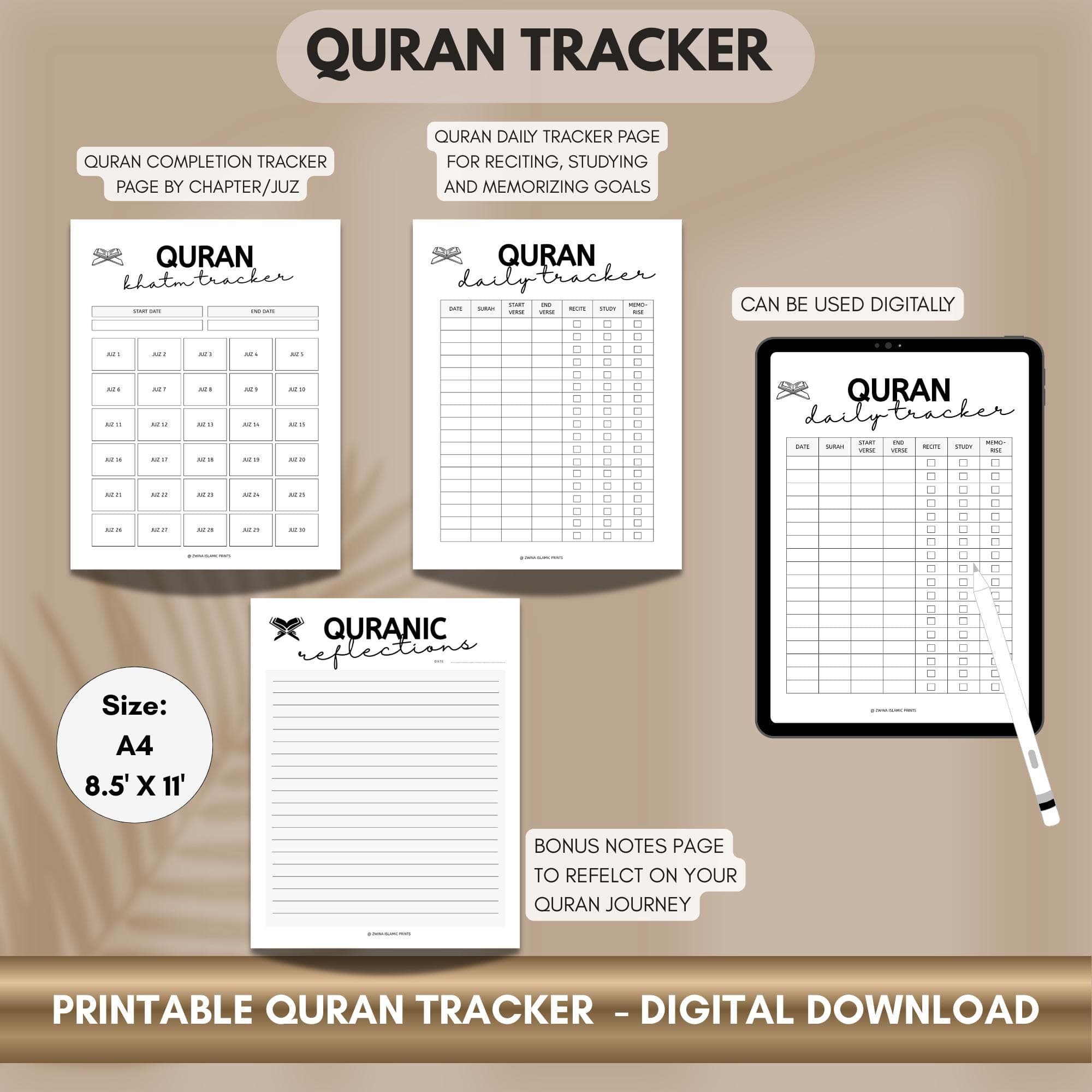 Quran Tracker, Printable Ibadah Tracker, Islamic Planner Quran Planner, Printable PDF, Digital Download - image 4