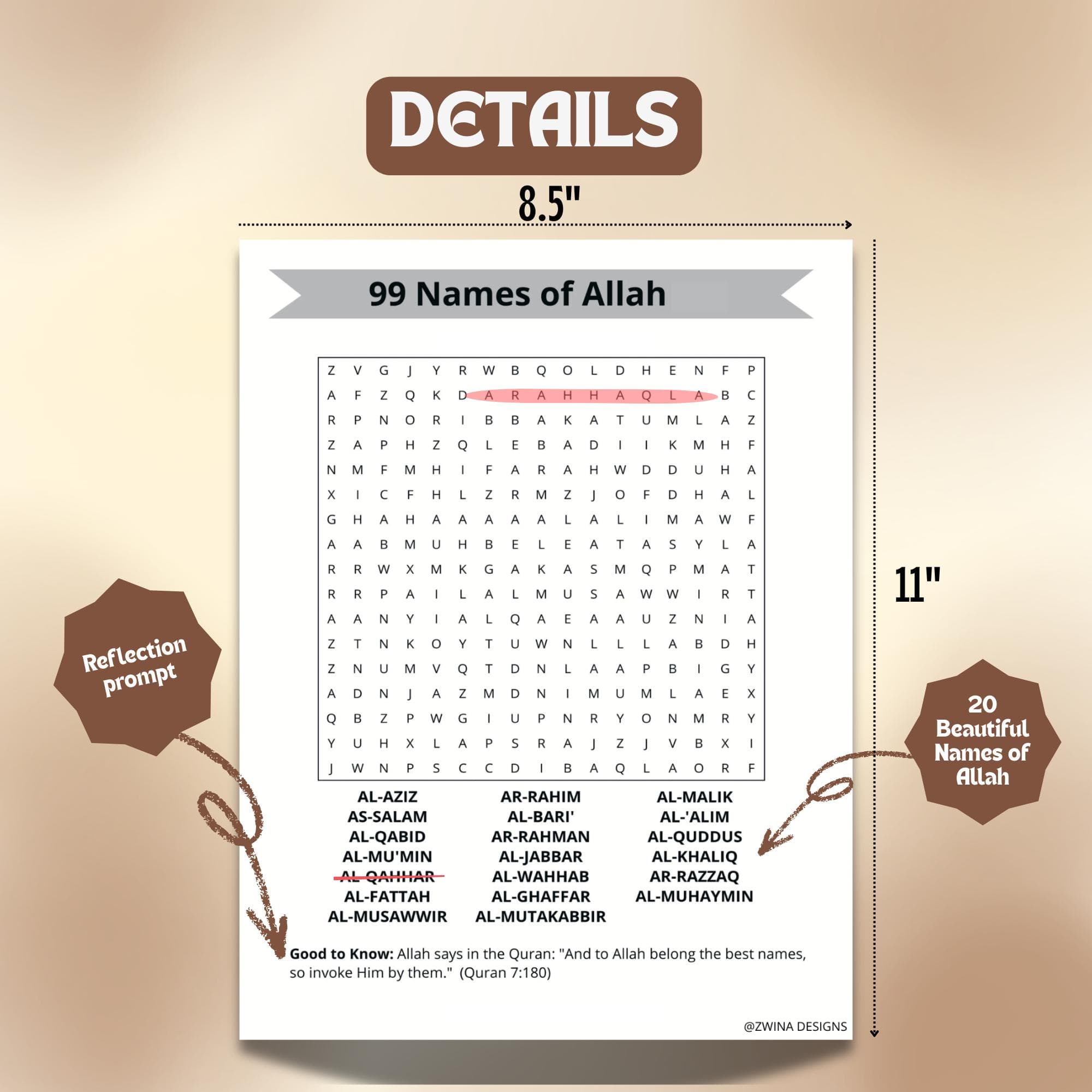 99 Names of Allah Word Search, Ramadan Activity, Islamic Printable, Islamic Game, Digital Download. - image 3