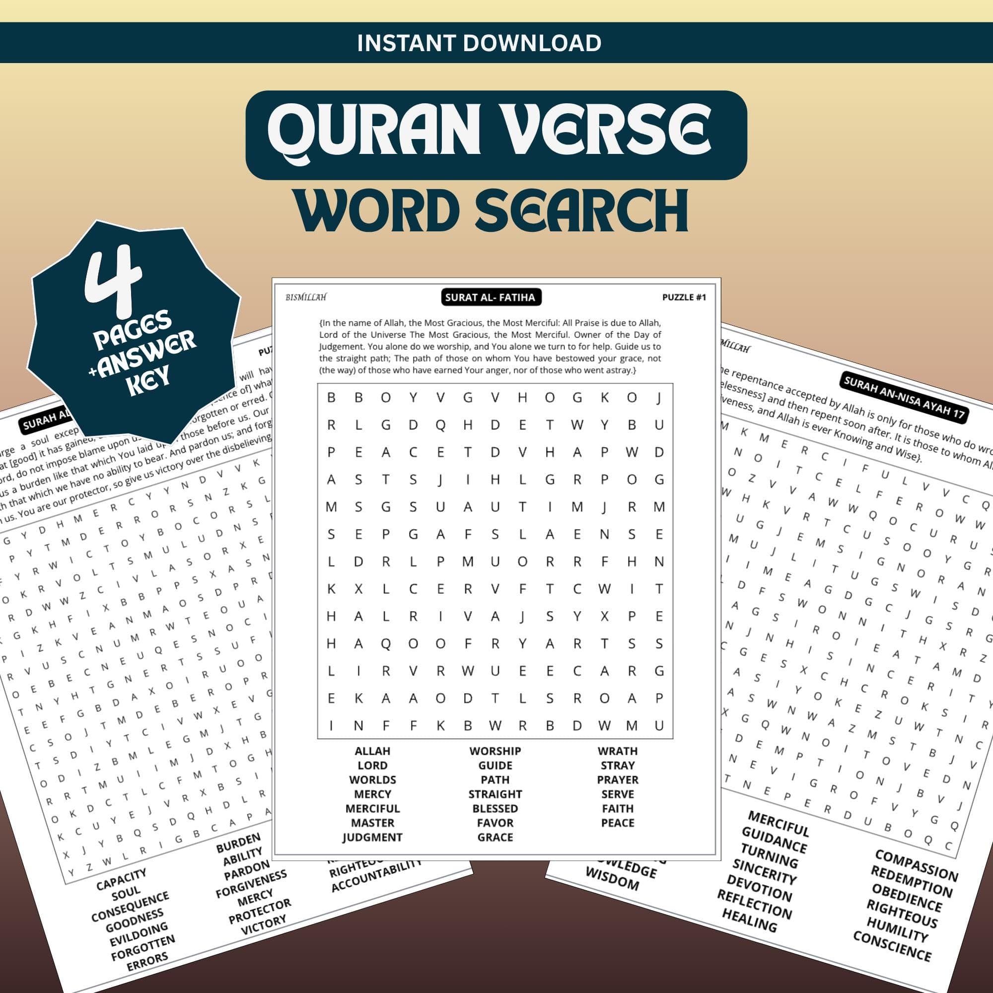 Quran Verse Word Search Set 1, Ramadan Activity, Islamic Game, Islamic Printable, Digital Download. - image 3