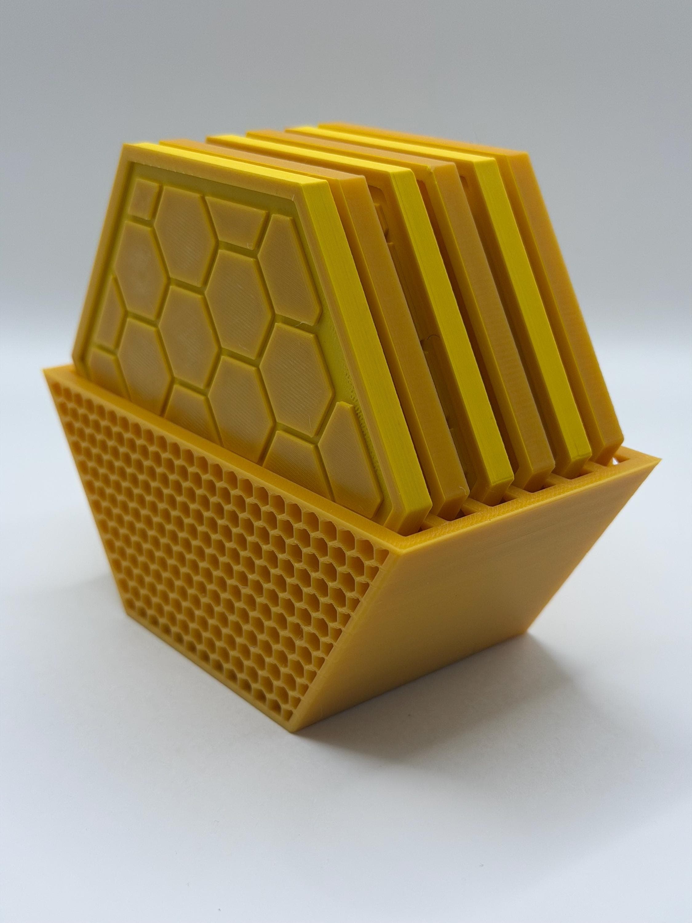 Honeycomb Coaster Set with Holder | Modern Hexagon Drink Mats, Yellow Home Decor | Housewarming Gift | Geometric Table Decor - image 5