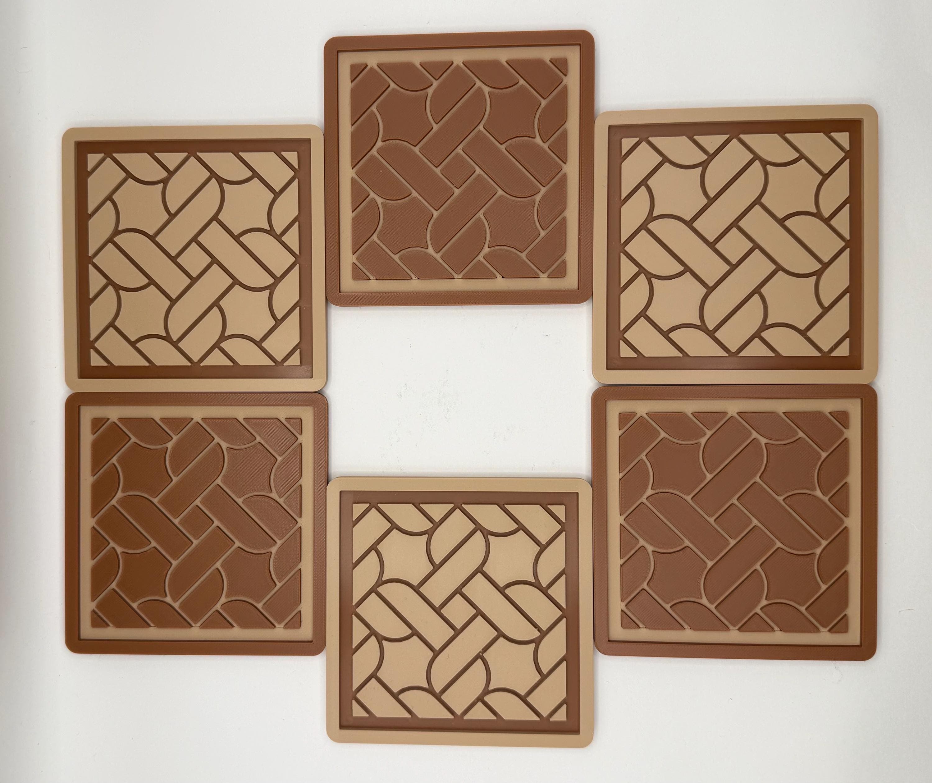 Modern Geometric 3D Printed Coaster Set with Holder, Neutral Home Decor, 6 Piece Square Coaster Set, Unique Gift, Minimalist Tableware - image 3
