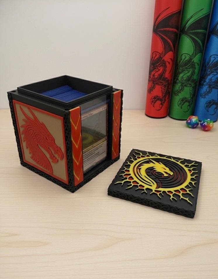 MTG EDH Deck Box | Dragon Theme Deck Box | TCG Commander Showcase Display Slot with Toploader | Magnetic Top Fantasy Gaming Cards Storage