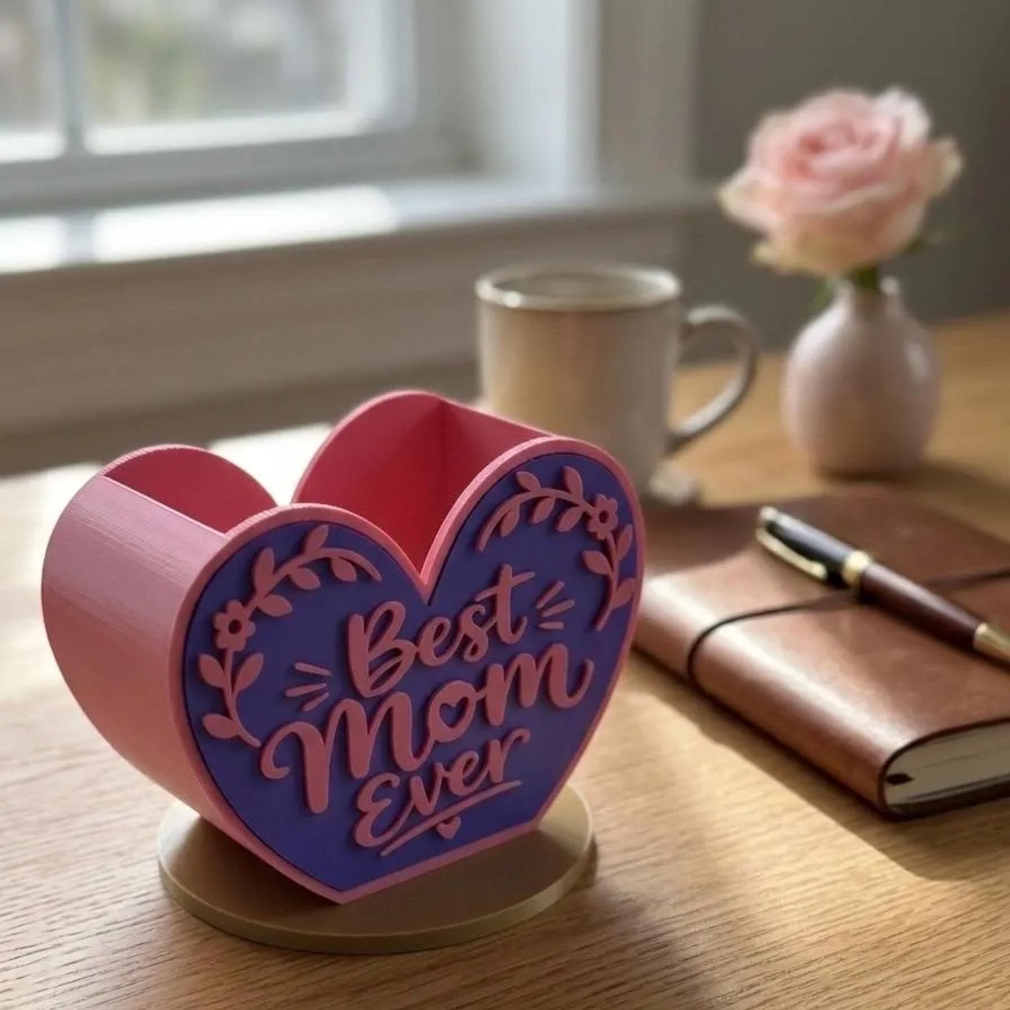 Best Mom Ever Heart Desk Organizer - Pen Caddy - Mother’s Day Gift