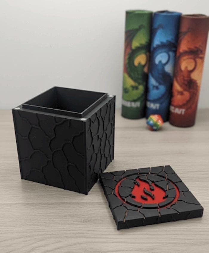 MTG EDH Inspired Red Mana Deck Box | Tabletop Gaming Storage| Cracked Earth| Flame Symbol| Lava Pattern Magnetic Box| Unique Gift for Gamers
