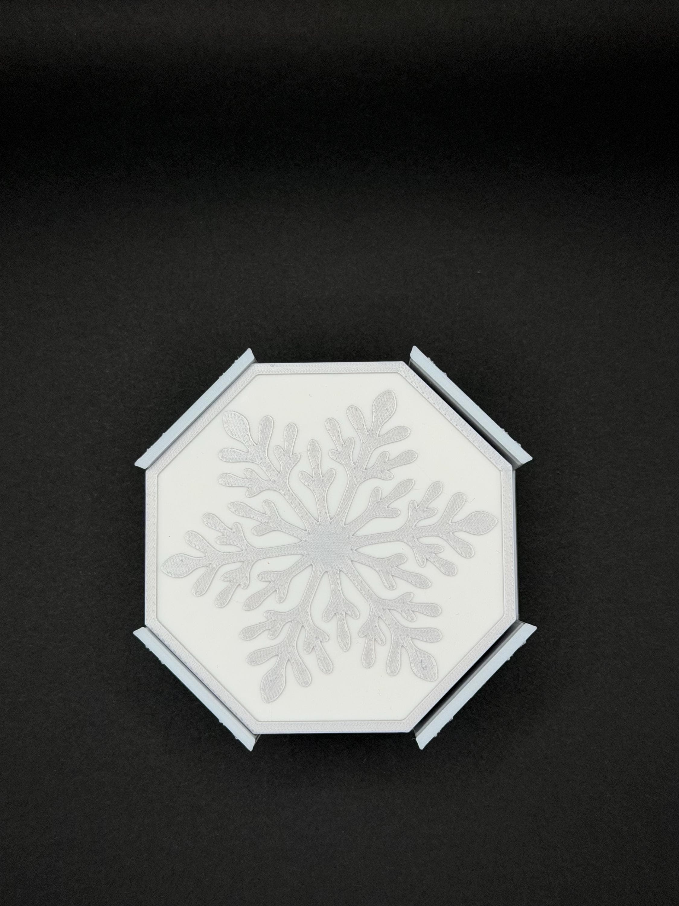 3D Printed Snowflake Coaster Set with Holder, Drink Coasters, Christmas Decor, Housewarming Gift, Octagon Design, Winter Table Decor - image 4