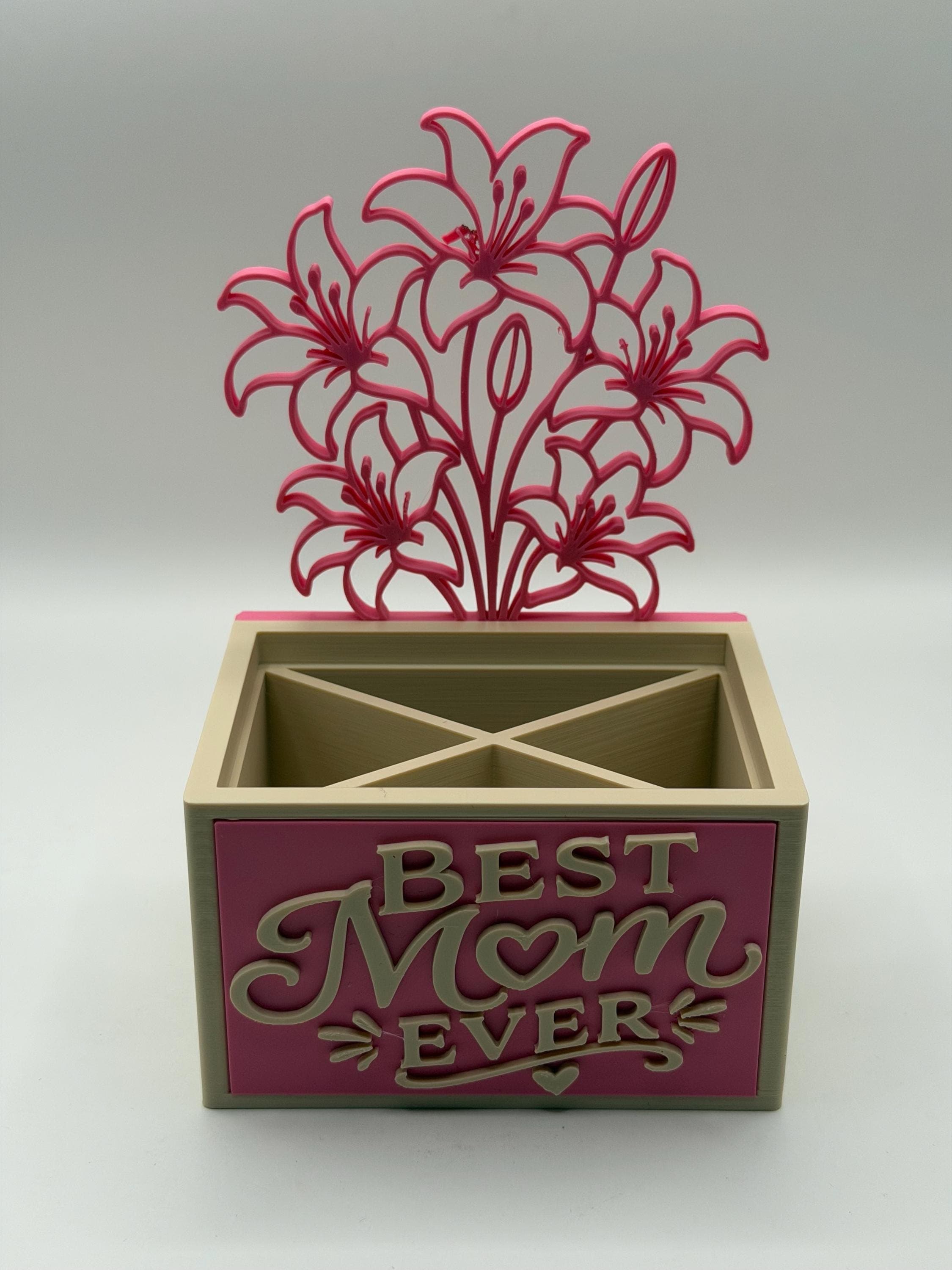 Best Mom Ever Desk Caddy Organizer - Pen Holder - Pink Floral Gift for Mom - Mother’s Day Present - image 4