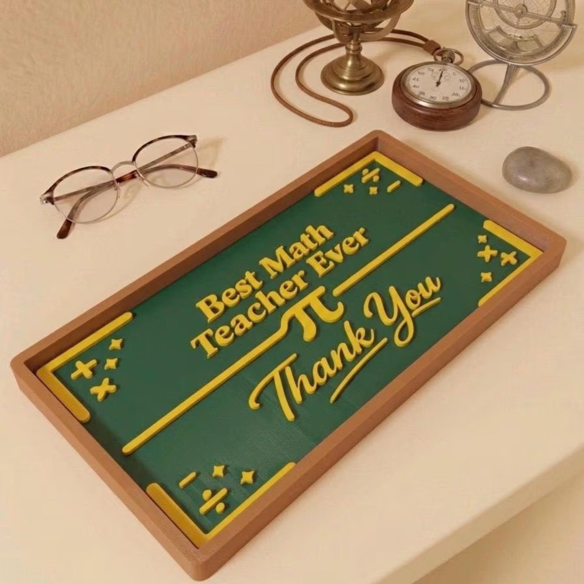 Best Math Teacher Thank You Desk Tray Gift - 3D Printed Organizer - Pi Symbol Decor - Classroom Desk Caddy - Staff Appreciation Present