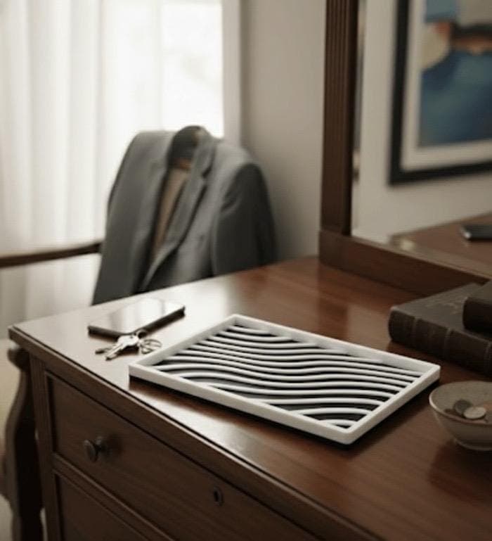 Abstract Line Valet Tray - Modern 3D Printed EDC Organizer - Topographic Desk Catchall - Nightstand Zebra Print Tray - Unique Office Decor