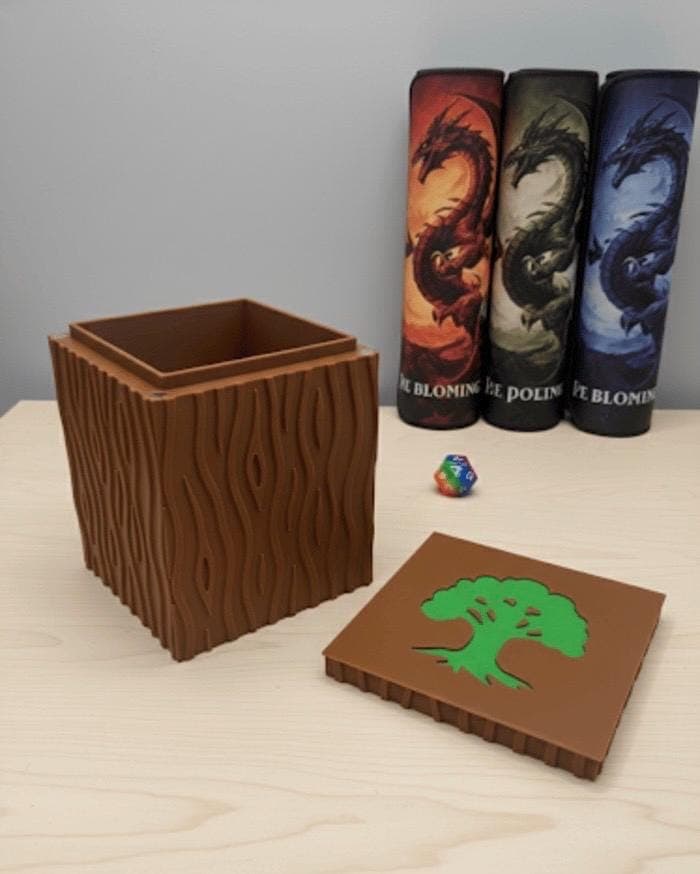 MTG Inspired Deck Box - 3D Printed - Wood Bark Pattern - Landfall Commander Case - Forest Green Mana Card Storage With Magnetic Lid