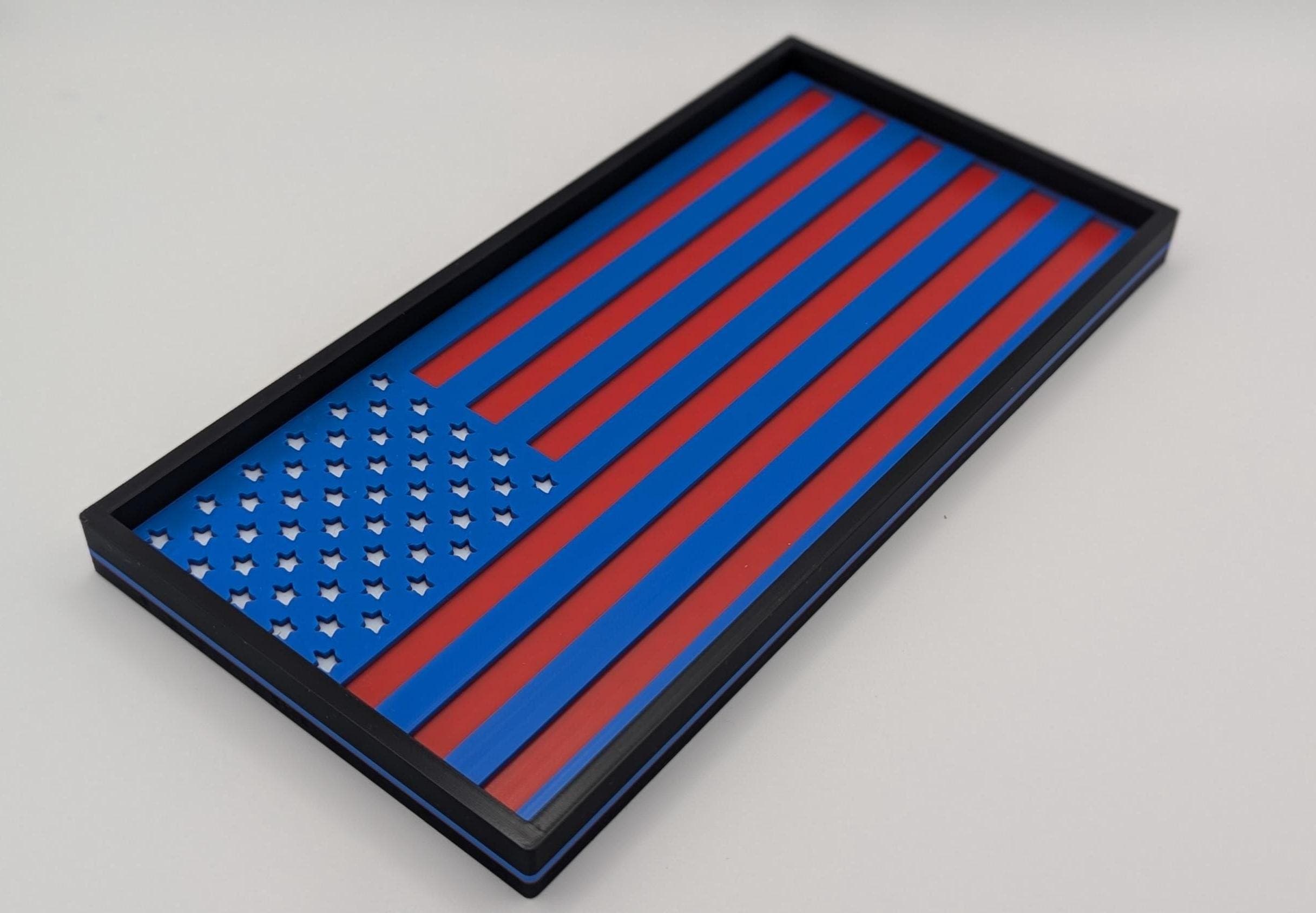 Patriotic Valet Tray, American Flag Catchall for Keys, Wallet, Phone | 3D Printed Gift for Him | Modern Desk Decor | Gift for Veterans