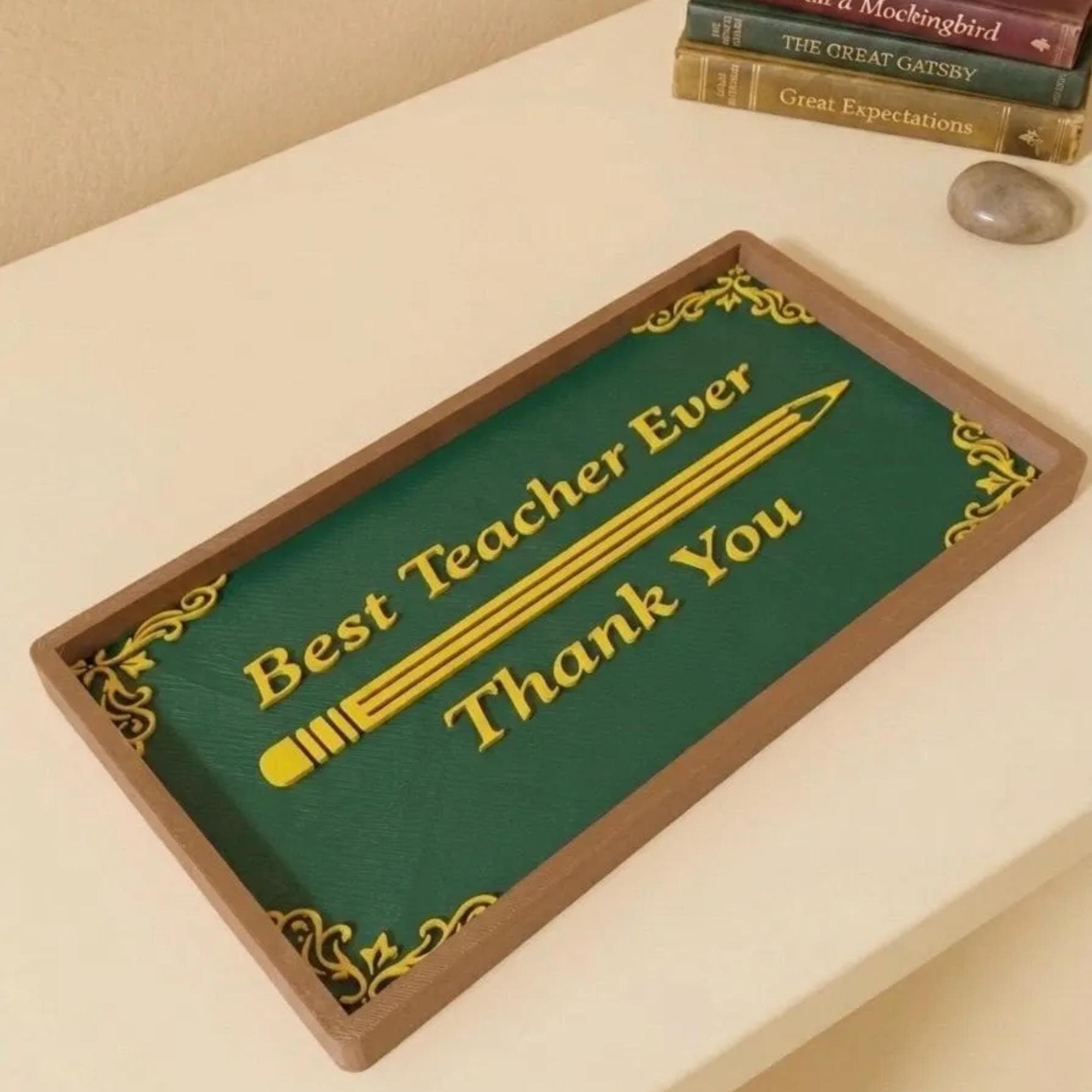 Best Teacher Ever Desk Valet Tray - Teacher Gift - 3D Printed Catchall Organizer - Classroom Decor