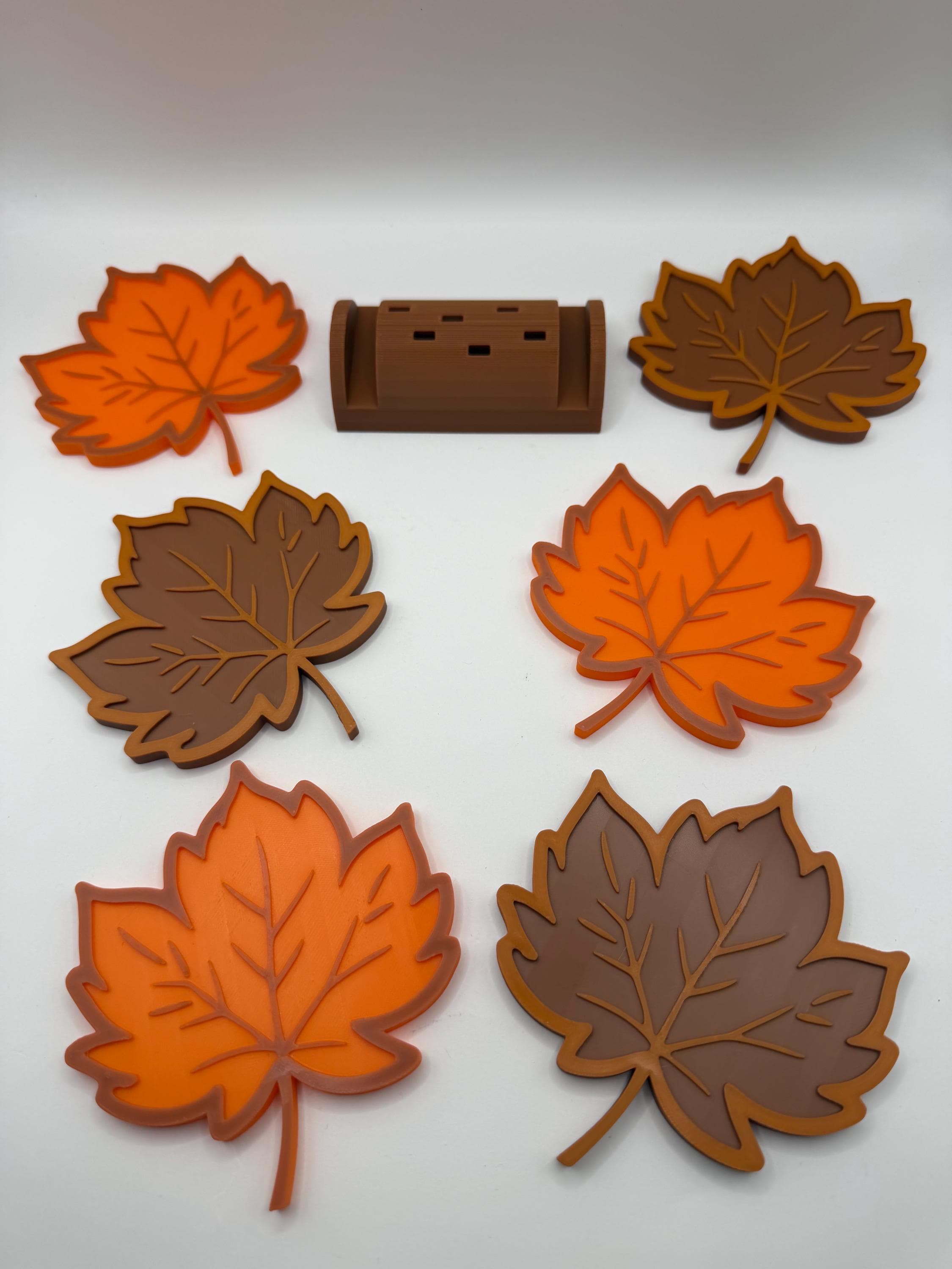 Maple Leaf Coaster Set with Holder, Fall Decor Drink Coasters, Autumn Tabletop Accessory, Brown and Orange Coasters, Housewarming Gift - image 3