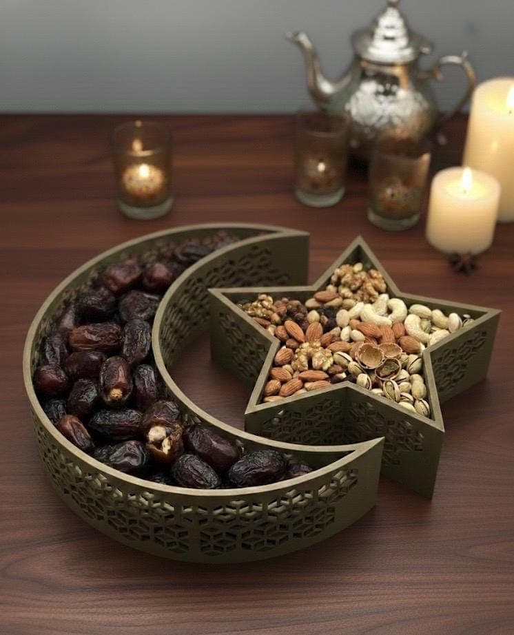 3D Printed Ramadan Moon and Star Tray, Islamic Eid Geometric Table Decor, Ramadan Mubarak Gift, Crescent Moon Dish, Iftar Party Centerpiece