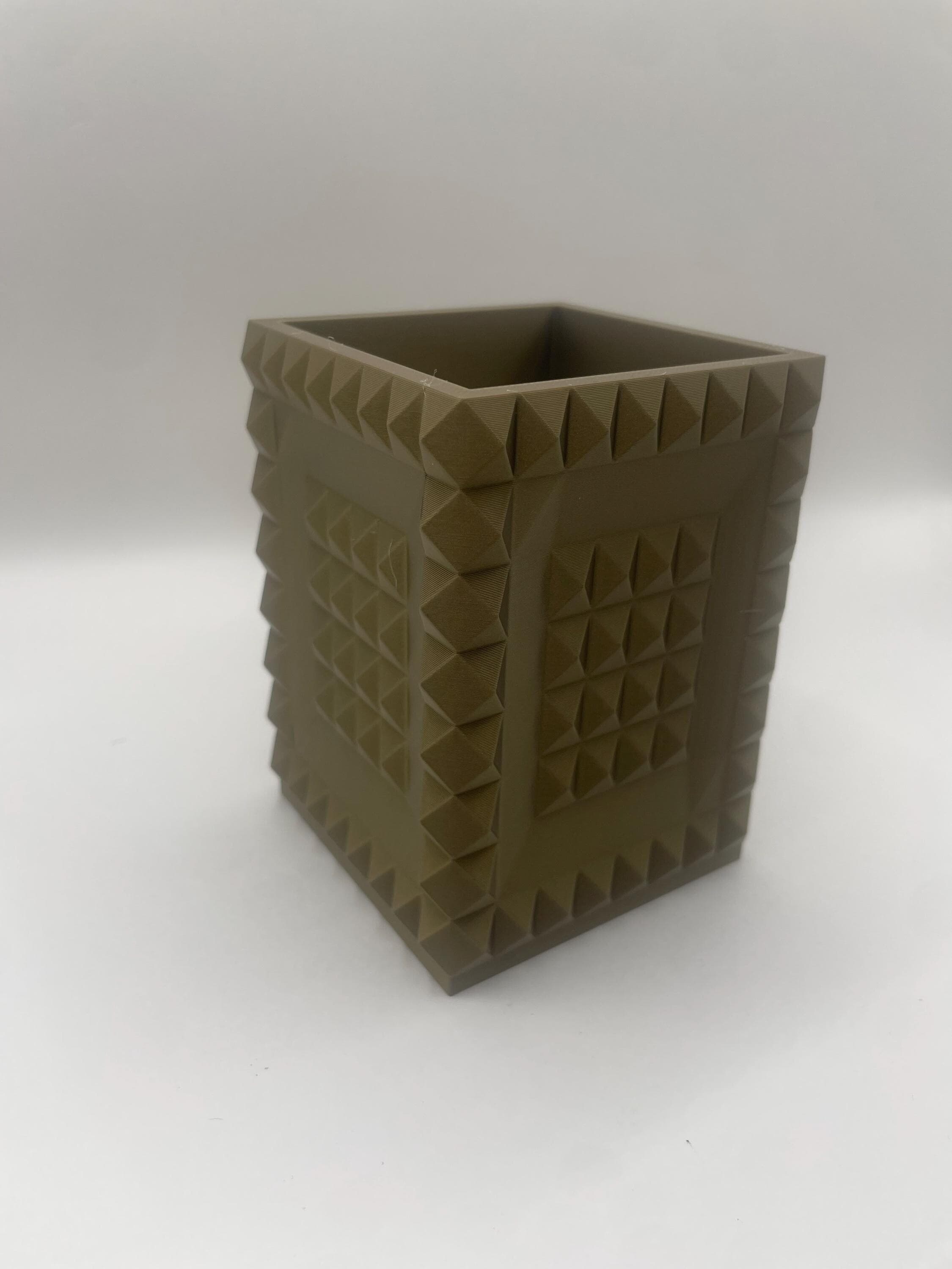 Studded Desk Organizer | Bronze Pen Holder for Office Decor | Unique Pyramid Texture Pencil Cup | Modern Workspace Accessory