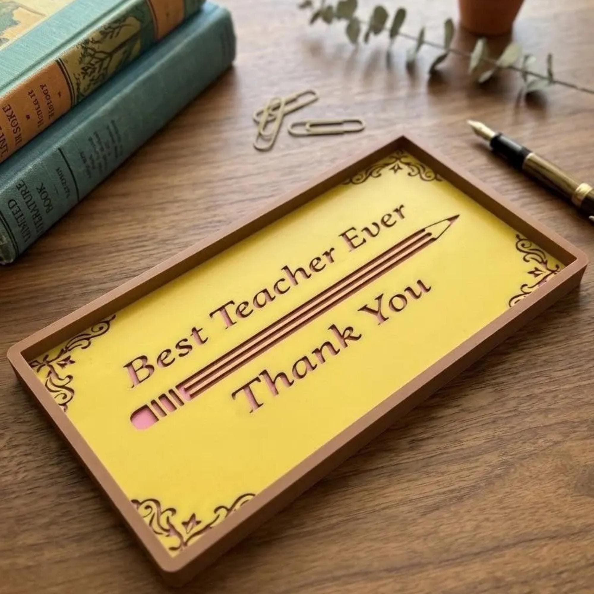 Best Teacher Ever Valet Tray Gift for Desk - Teachers Day Desk Organizer - Teacher Appreciation Gift