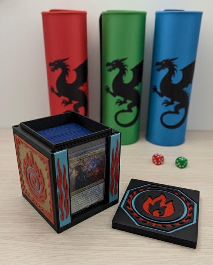 MTG EDH Fire Elemental Theme Deck Box | TCG Commander Showcase Display Slot with Toploader | Magnetic Top Fantasy Gaming Cards Organizer