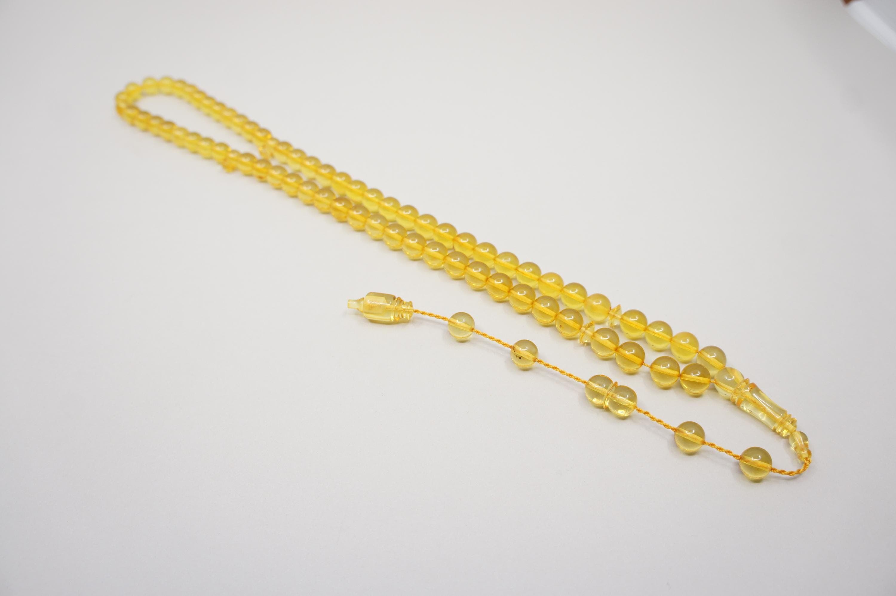 Islamic Natural Amber Prayer 66 Clear Round Beads, Handmade Muslim Tasbih Misbaha Rosary #1750 - image 4