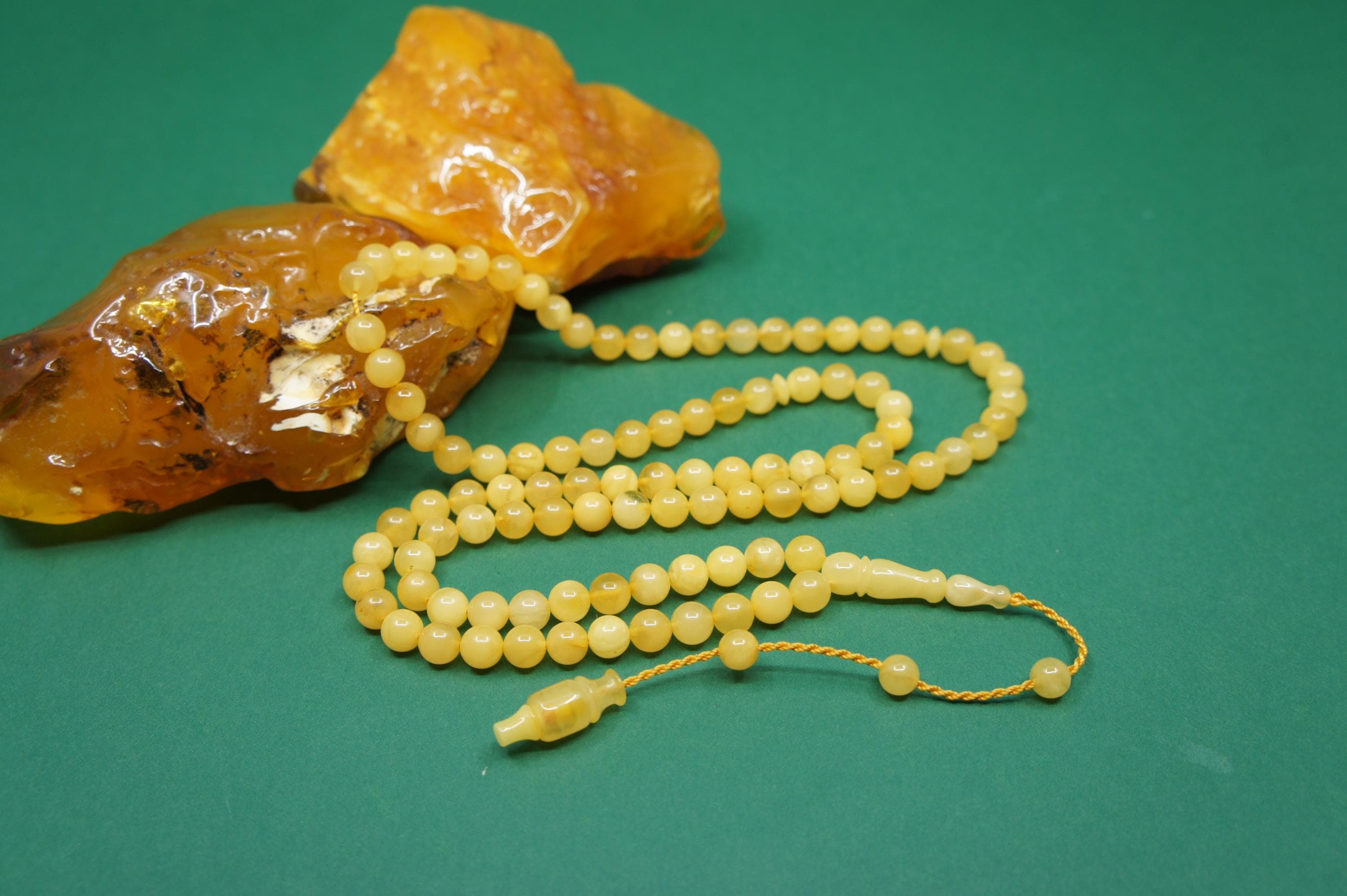 Islamic Natural Amber Prayer 99 Round Beads, Muslim Tasbih Misbaha, Handmade Prayer Rosary #1876