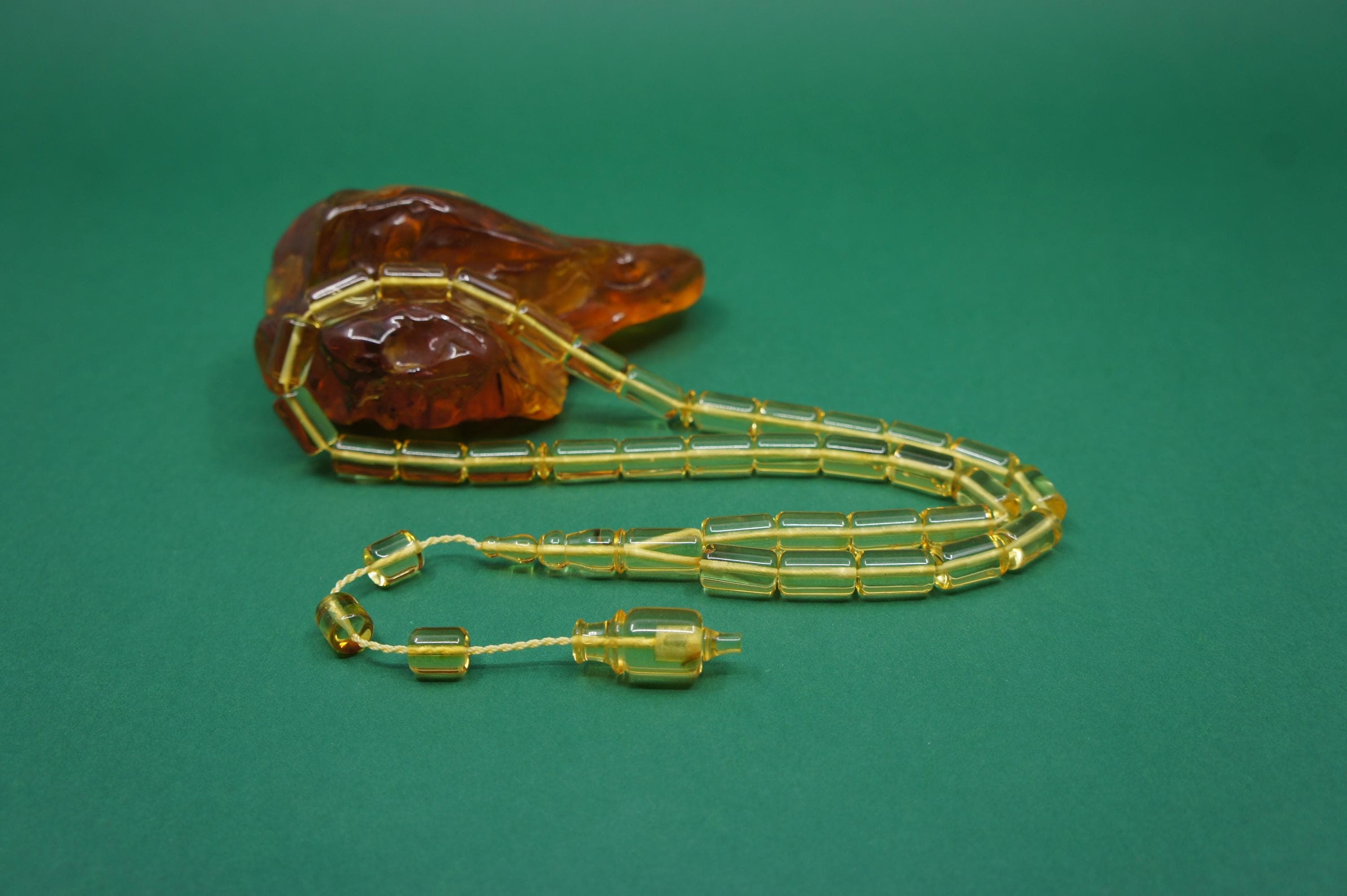 Islamic Natural Baltic Amber Prayer 33 Capsule Beads: Muslim Tasbih Misbaha Rosary, Handmade  #2270