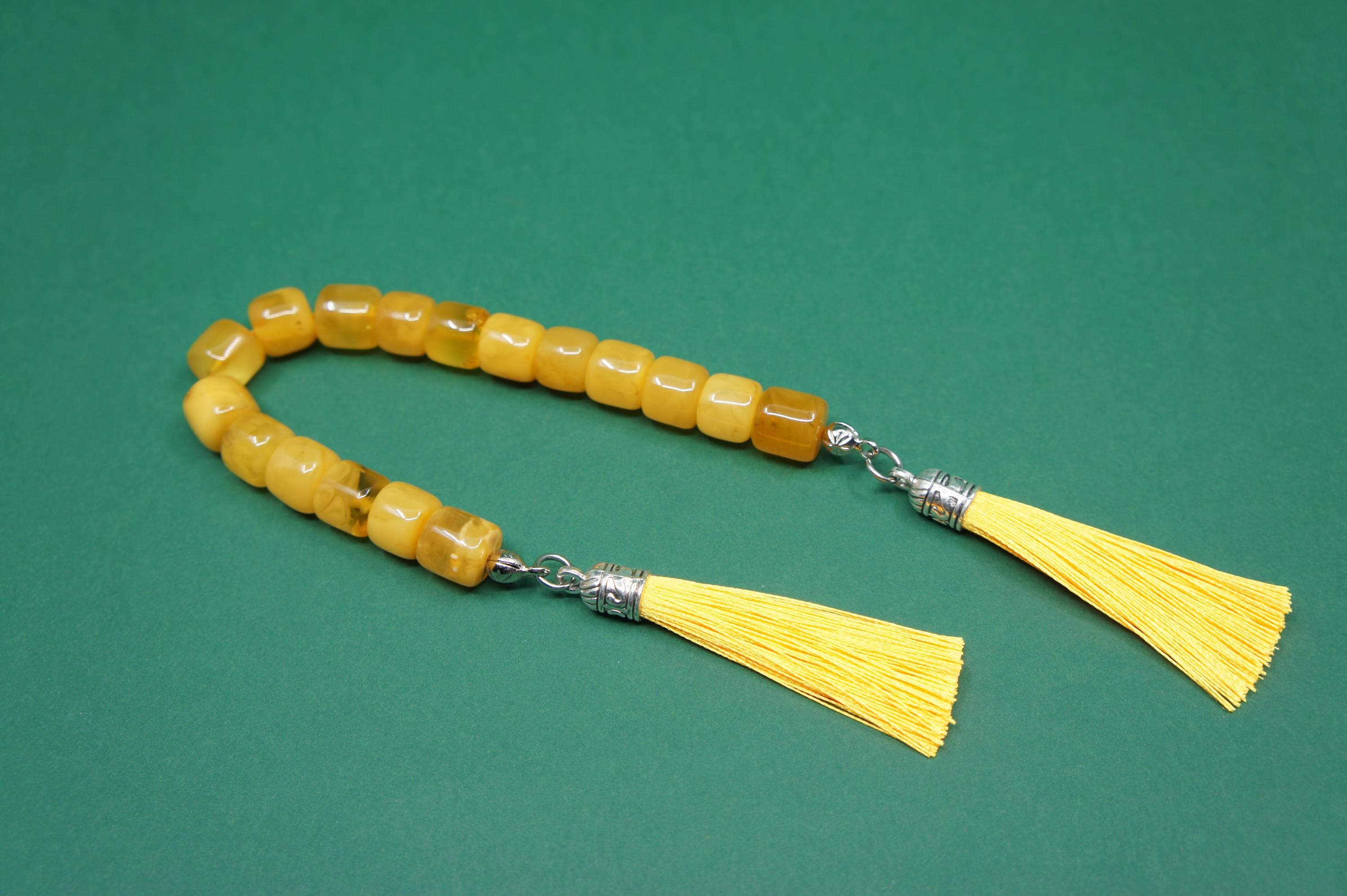 Baltic Amber Islamic Prayer 17 Barrel Beads, Muslim Tasbih Misbaha, Zaza Model Rosary #1833 - image 3