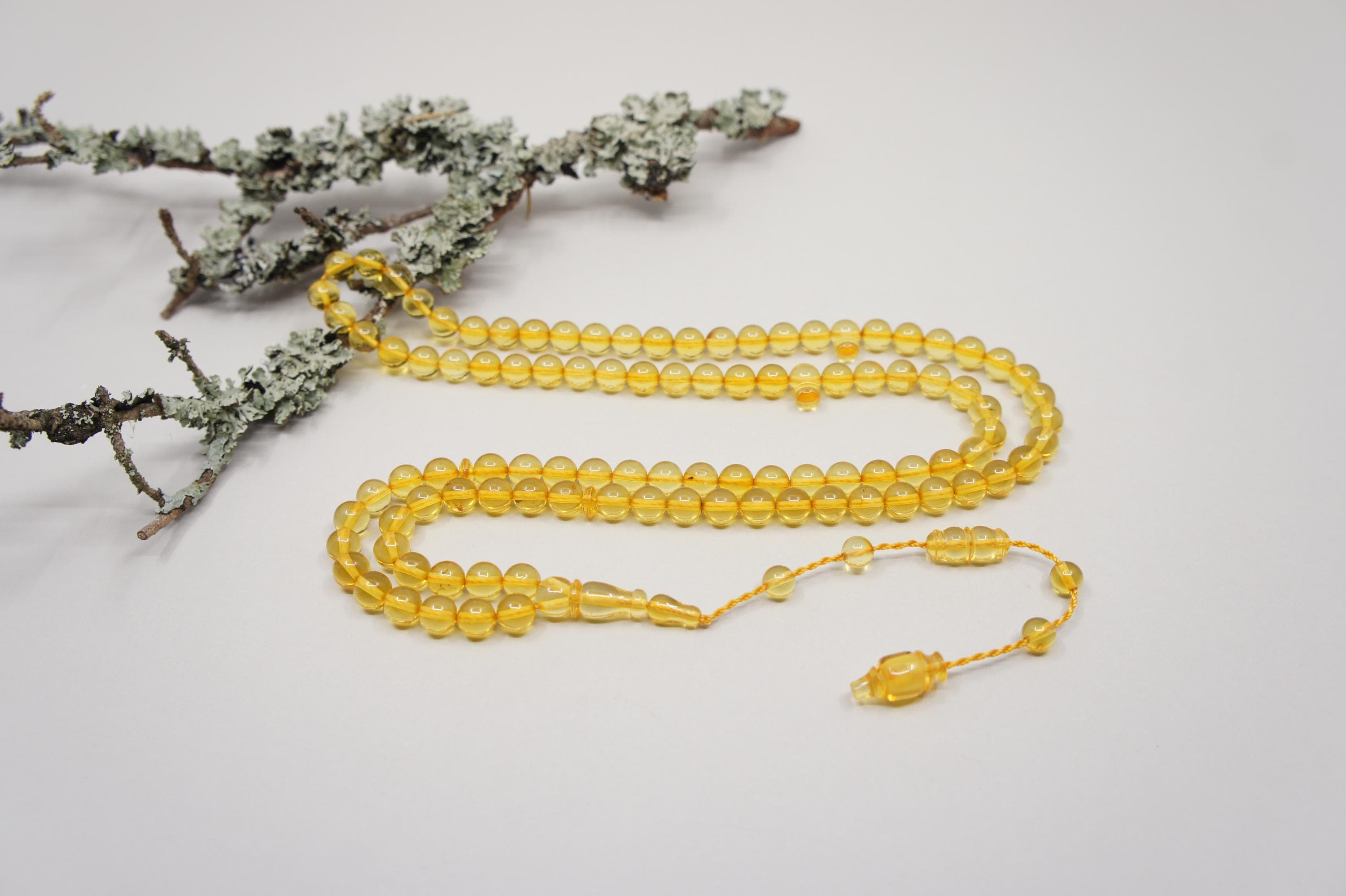 Baltic Amber Islamic Prayer 99 Round Beads: Handmade,  Muslim Tasbih Misbaha Rosary #2556