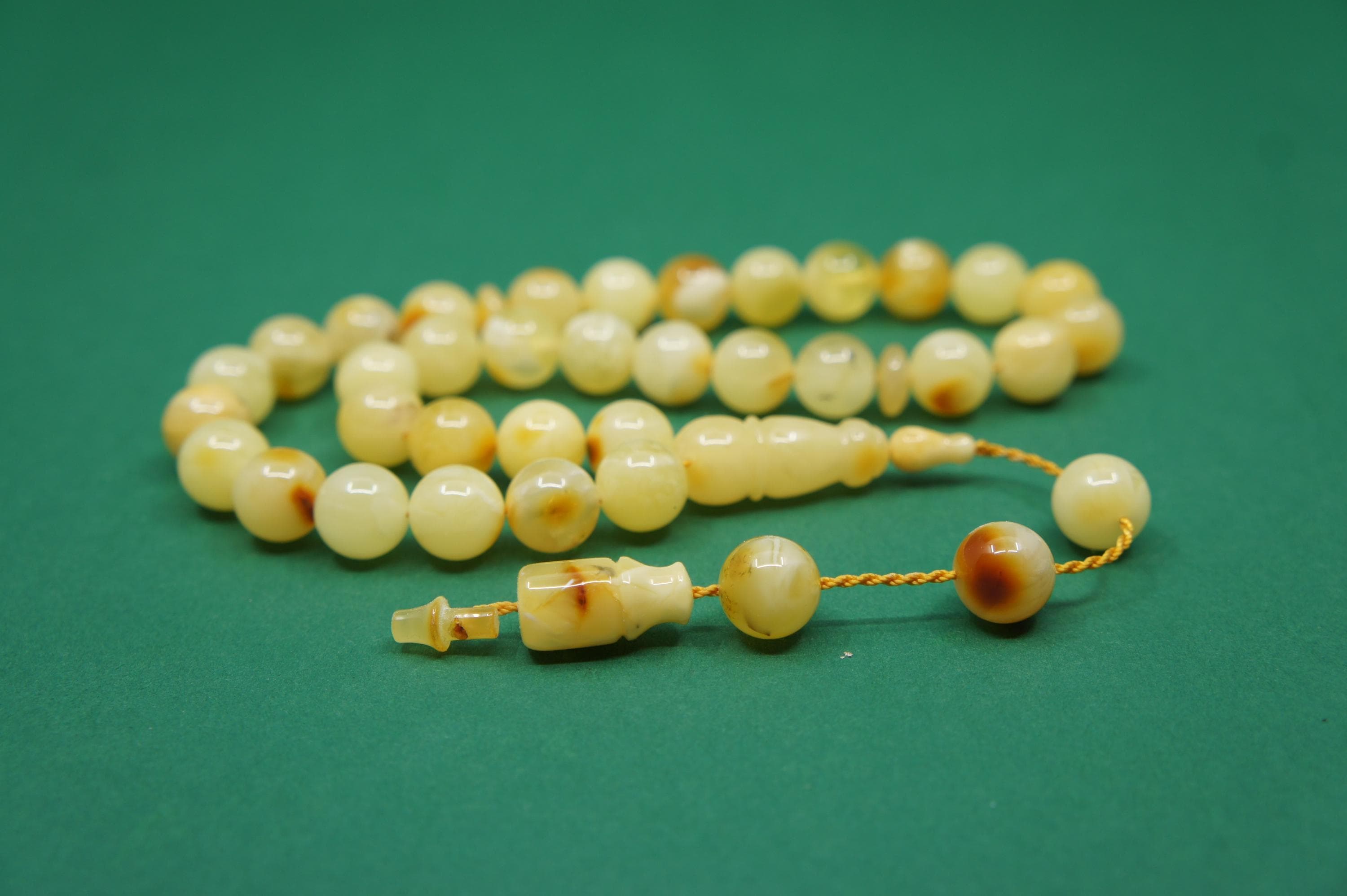 Islamic Natural Amber Prayer 33 Round Beads, Muslim Tasbih Misbaha Rosary, Handmade #1745 - image 3
