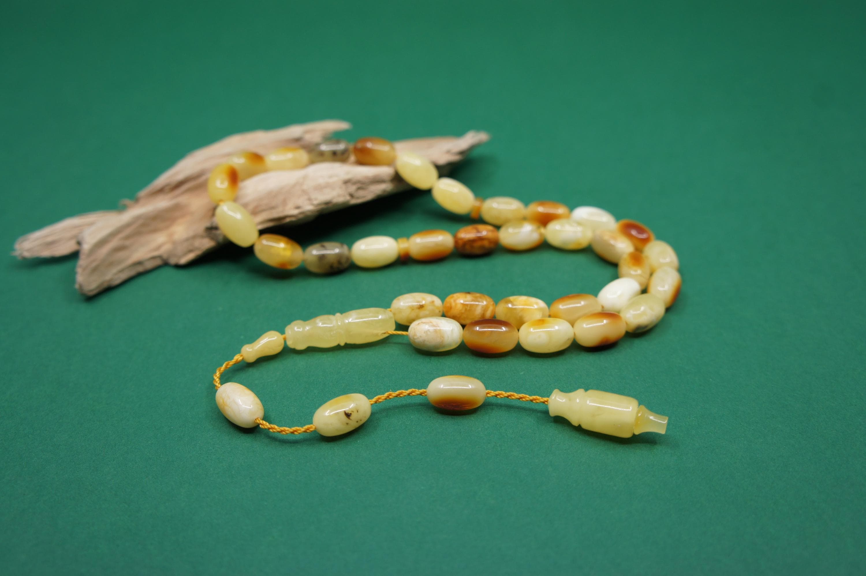 Islamic Natural Baltic Amber Prayer 33 Olive Beads, Handmade, Muslim Tasbih Misbaha Rosary #1990