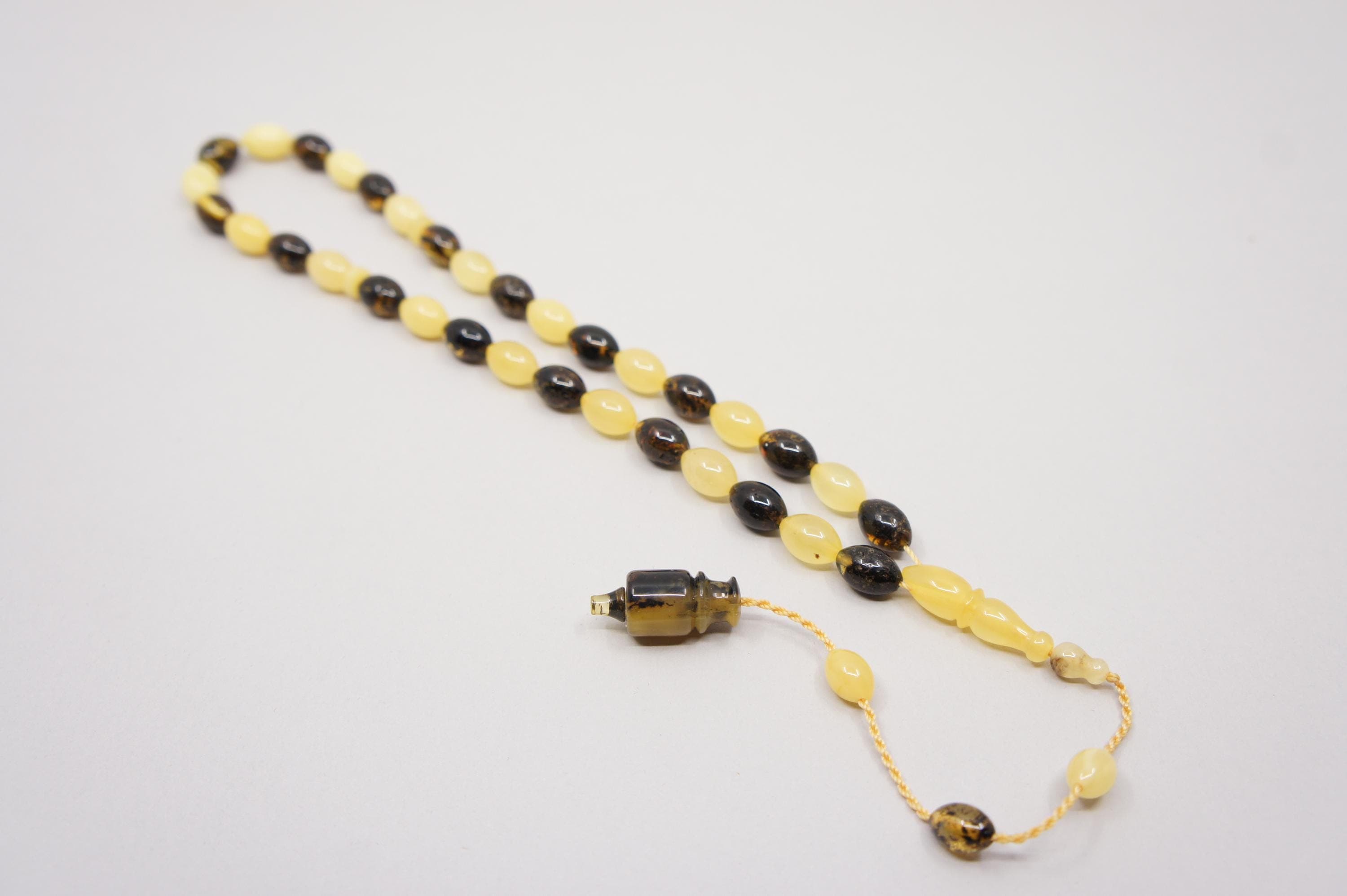 Islamic Natural Baltic Amber Prayer 33 Olive Beads, Muslim Tasbih Misbaha Rosary, Handmade #2683 - image 3
