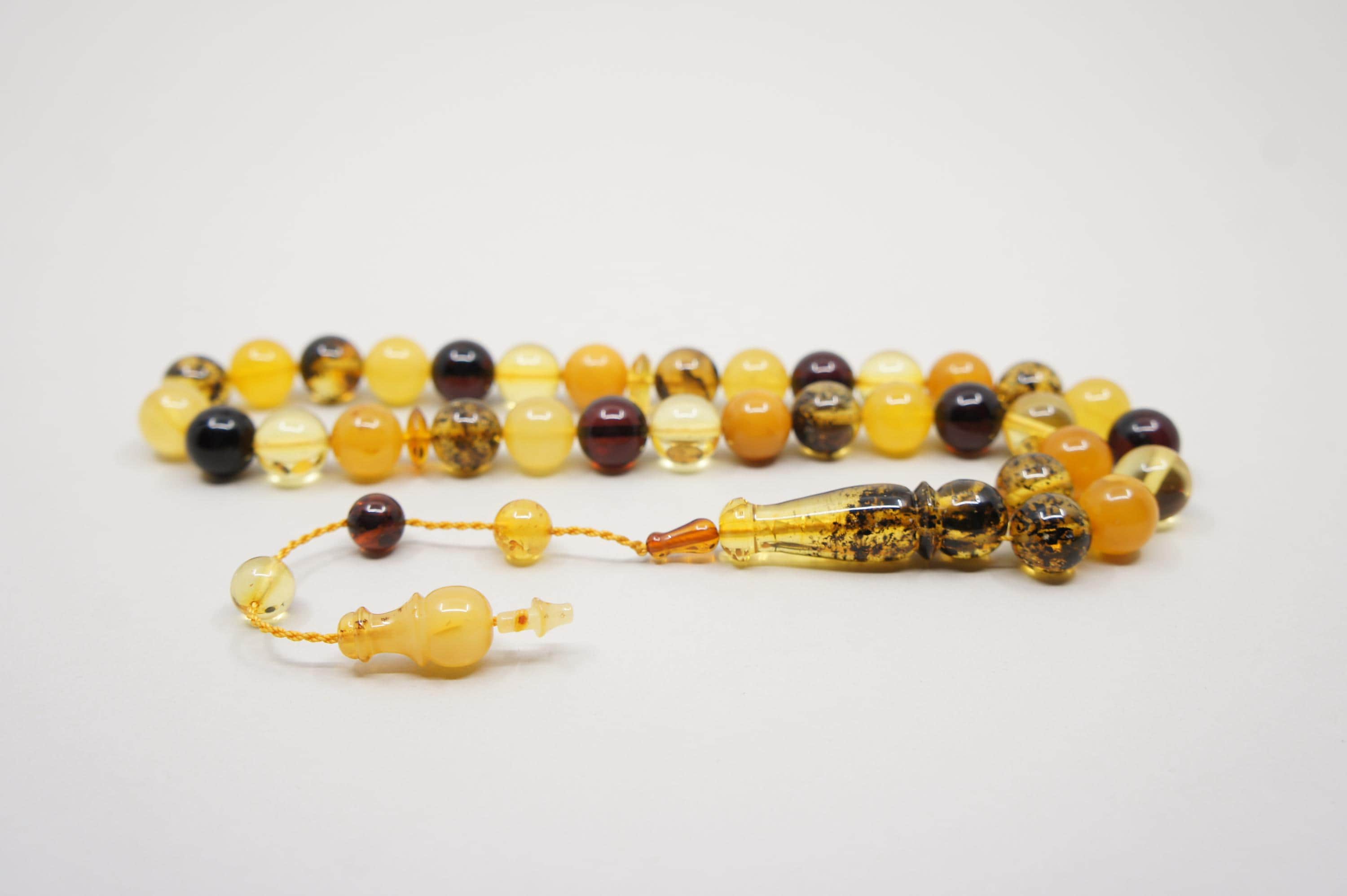 Islamic Baltic Amber Prayer 33 Round Beads, Muslim Tasbih Misbaha, Handmade Rosary #2242 - image 3