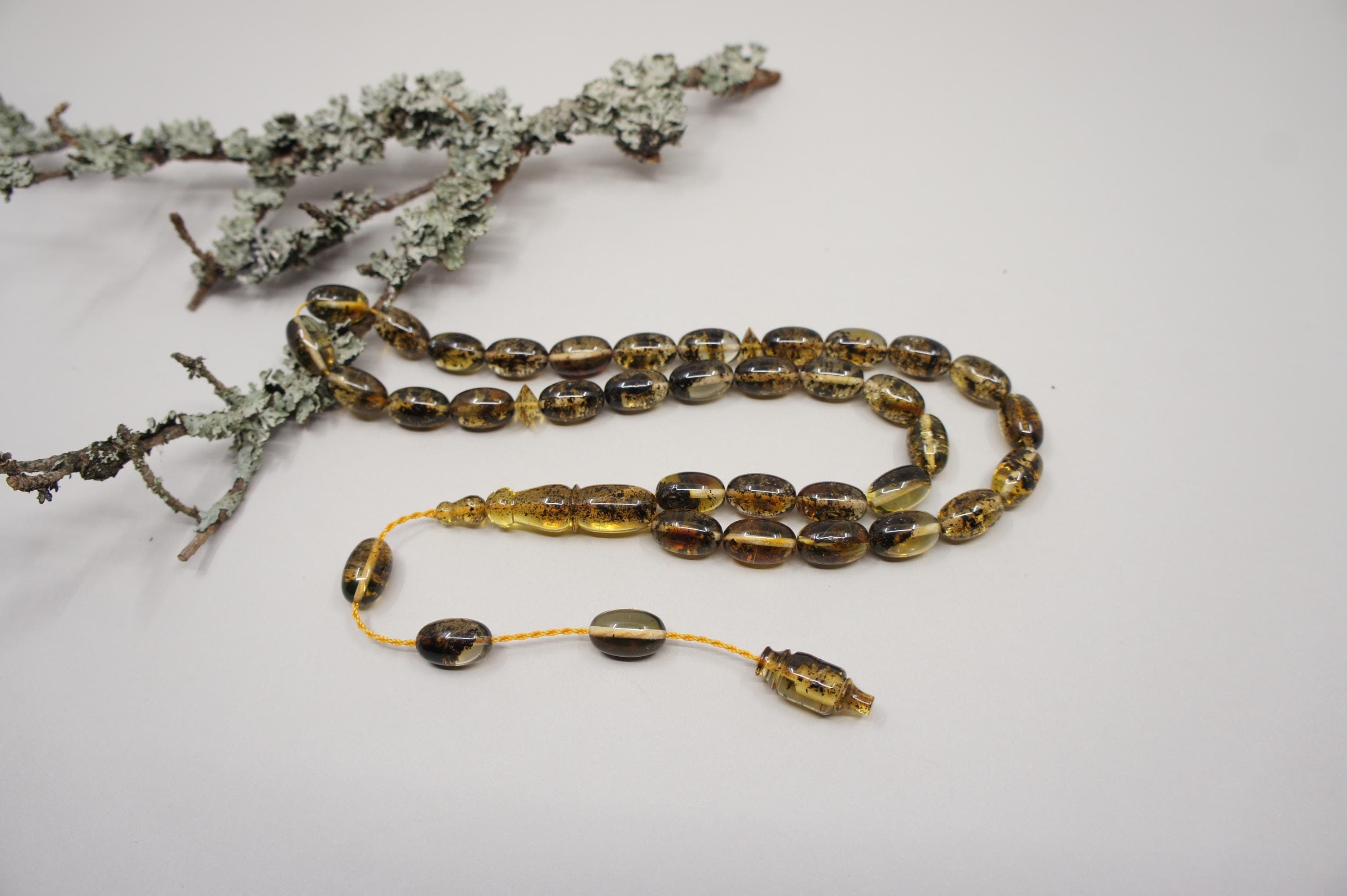Islamic Natural Baltic Amber Prayer 33 Olive Beads, Muslim Tasbih Misbaha, Handmade Rosary #1786