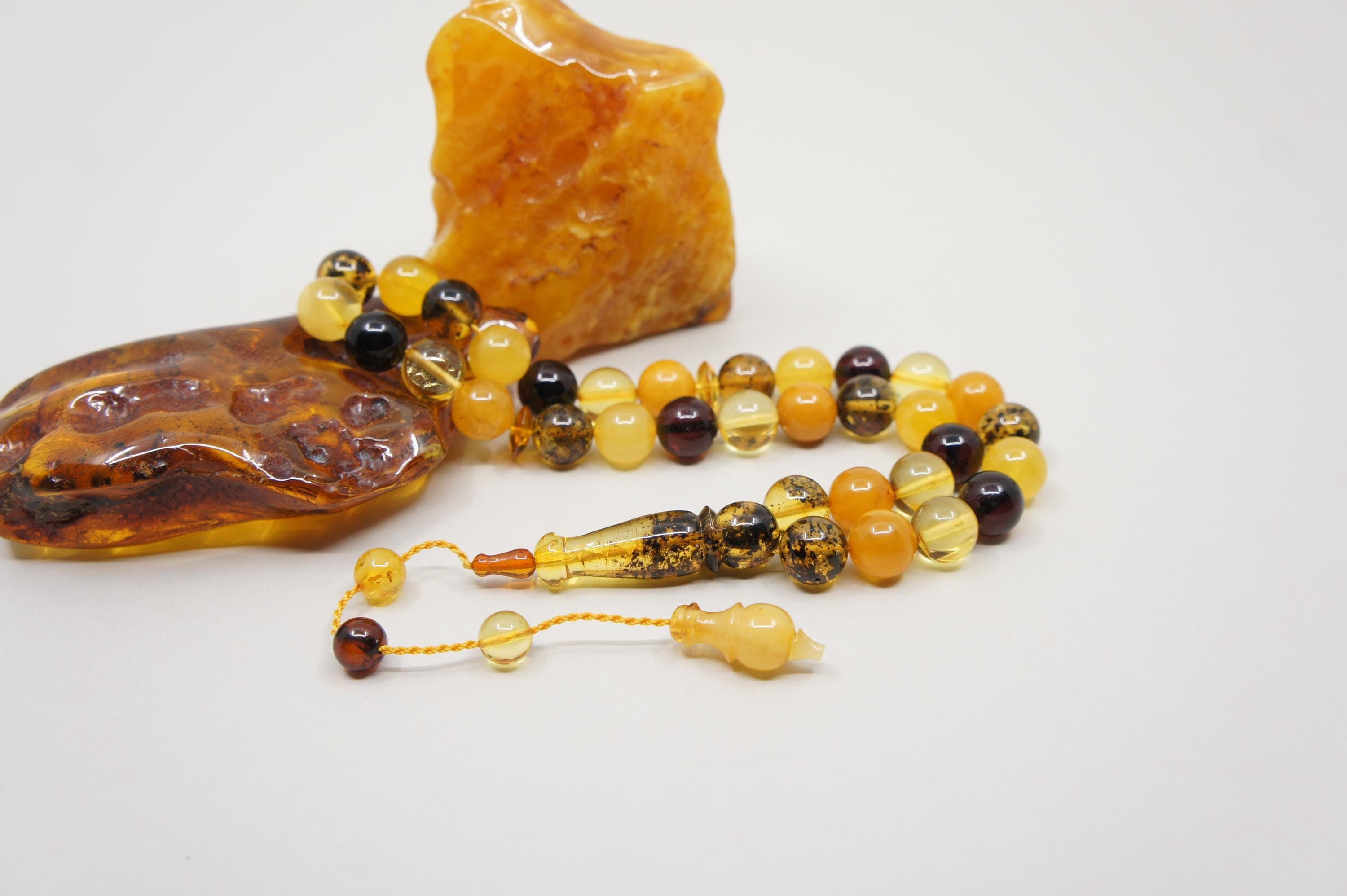 Islamic Baltic Amber Prayer 33 Round Beads,  Muslim Tasbih Misbaha, Handmade Rosary #2242