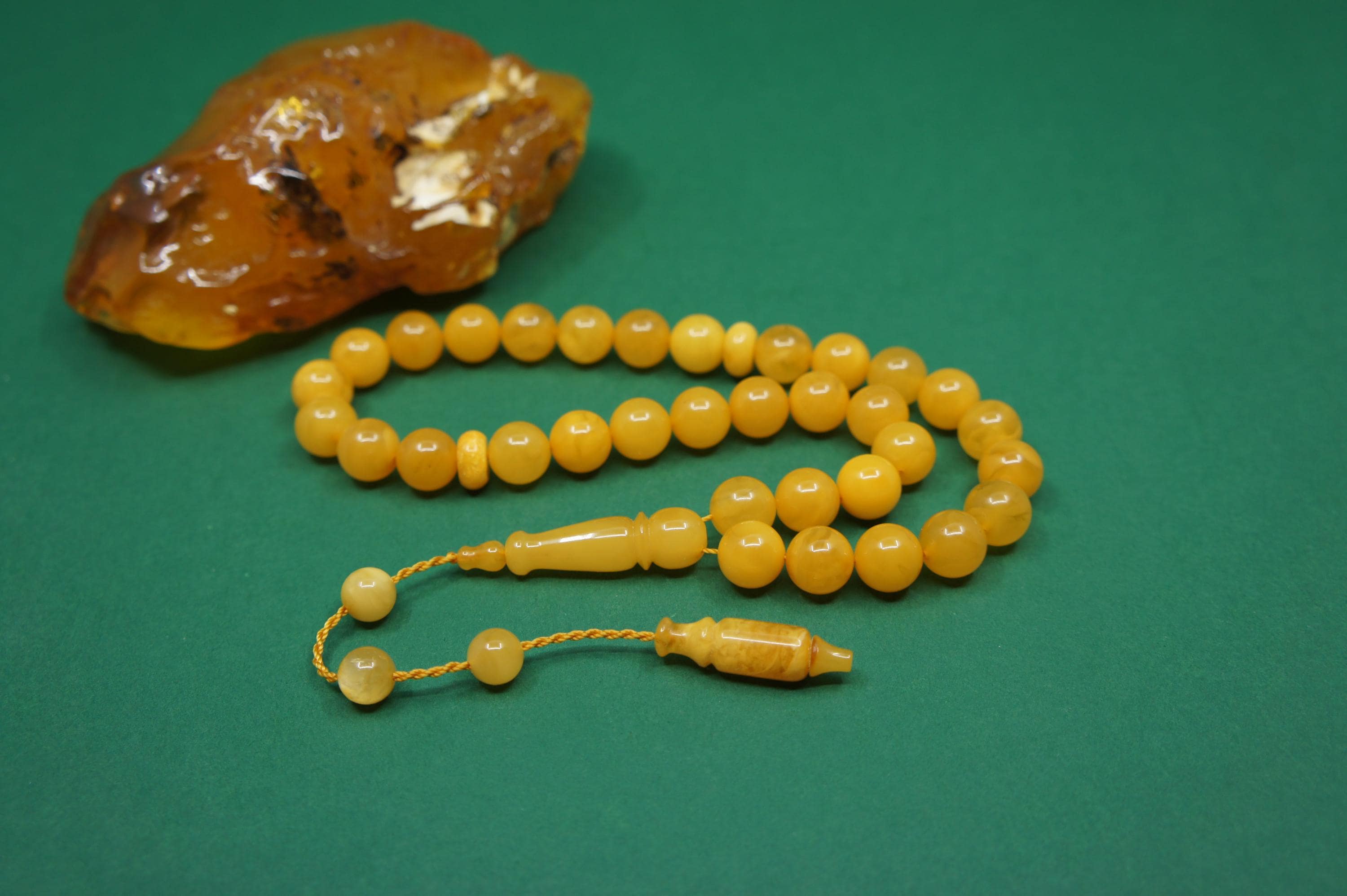 Islamic Natural Baltic Amber Prayer 33 Round Beads, Muslim Tasbih Misbaha, Handmade Rosary #1783