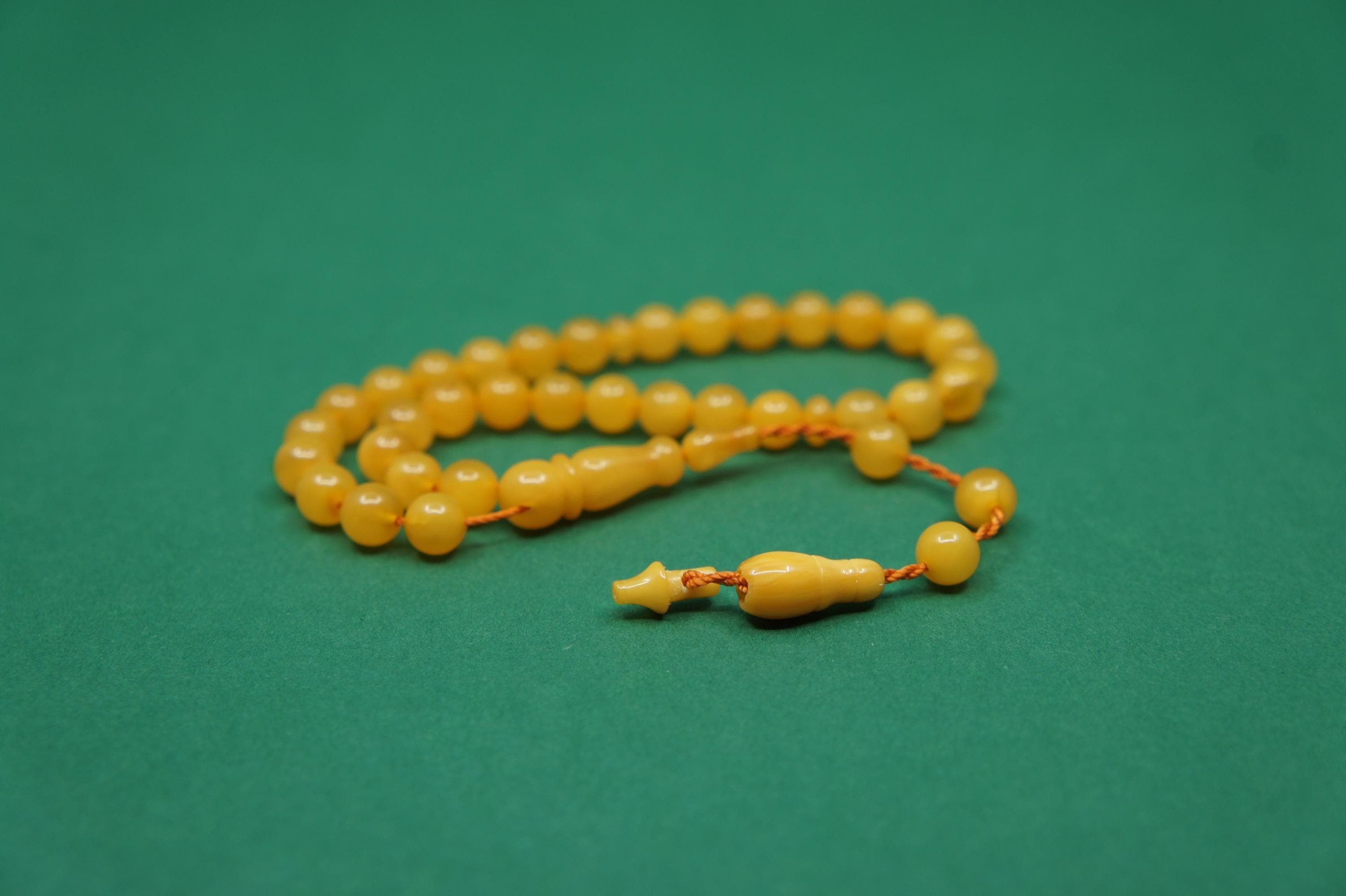 Islamic Natural Baltic Amber Prayer 33 Round Beads, Muslim Tasbih Misbaha Handmade Rosary #1747 - image 4