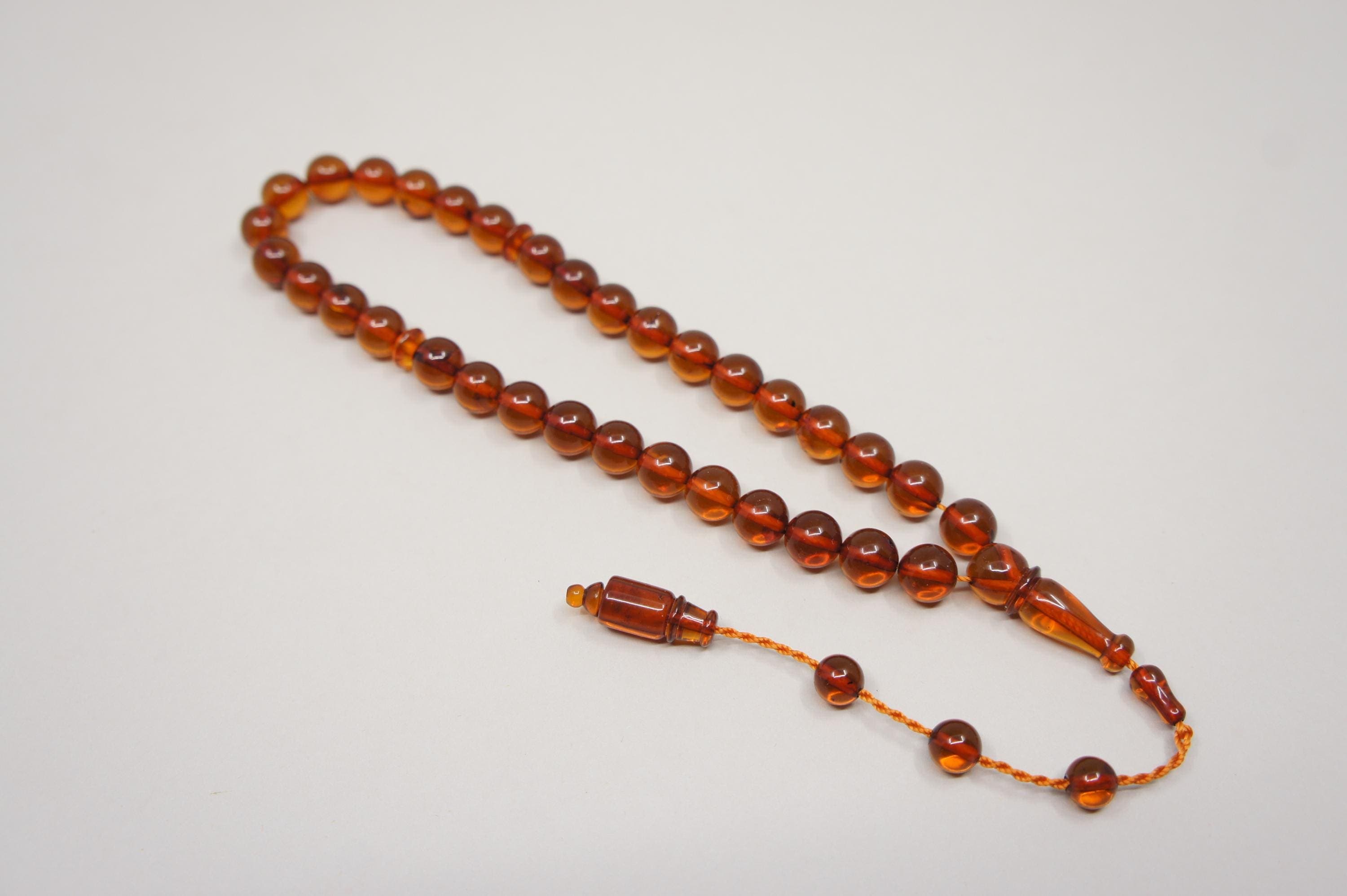 Islamic Natural Baltic Amber Prayer 33 Round Beads, Muslim Tasbih Misbaha, Handmade Rosary #2181 - image 4